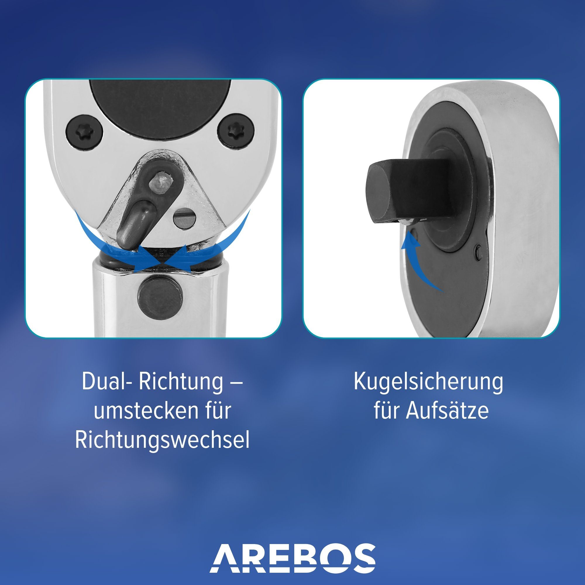 Arebos Precision Torque Wrench Socket Set 40–210 Nm, incl. Case & Accessories, 6-Piece Set, Ideal for DIY enthusiasts, car mechanics, bicycle and motorcycle maintenance.