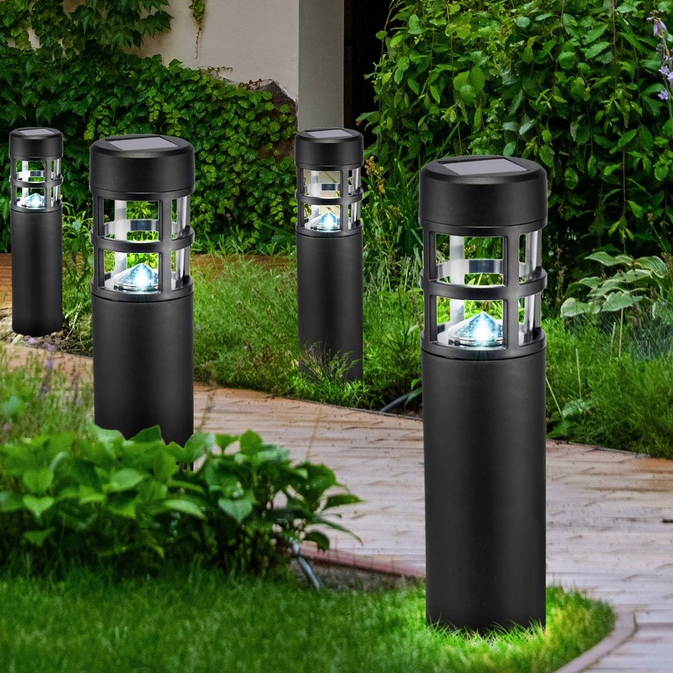 etc-shop Gartenleuchte, 4er Set LED Solar Außen Steck Lampen Garten Weg