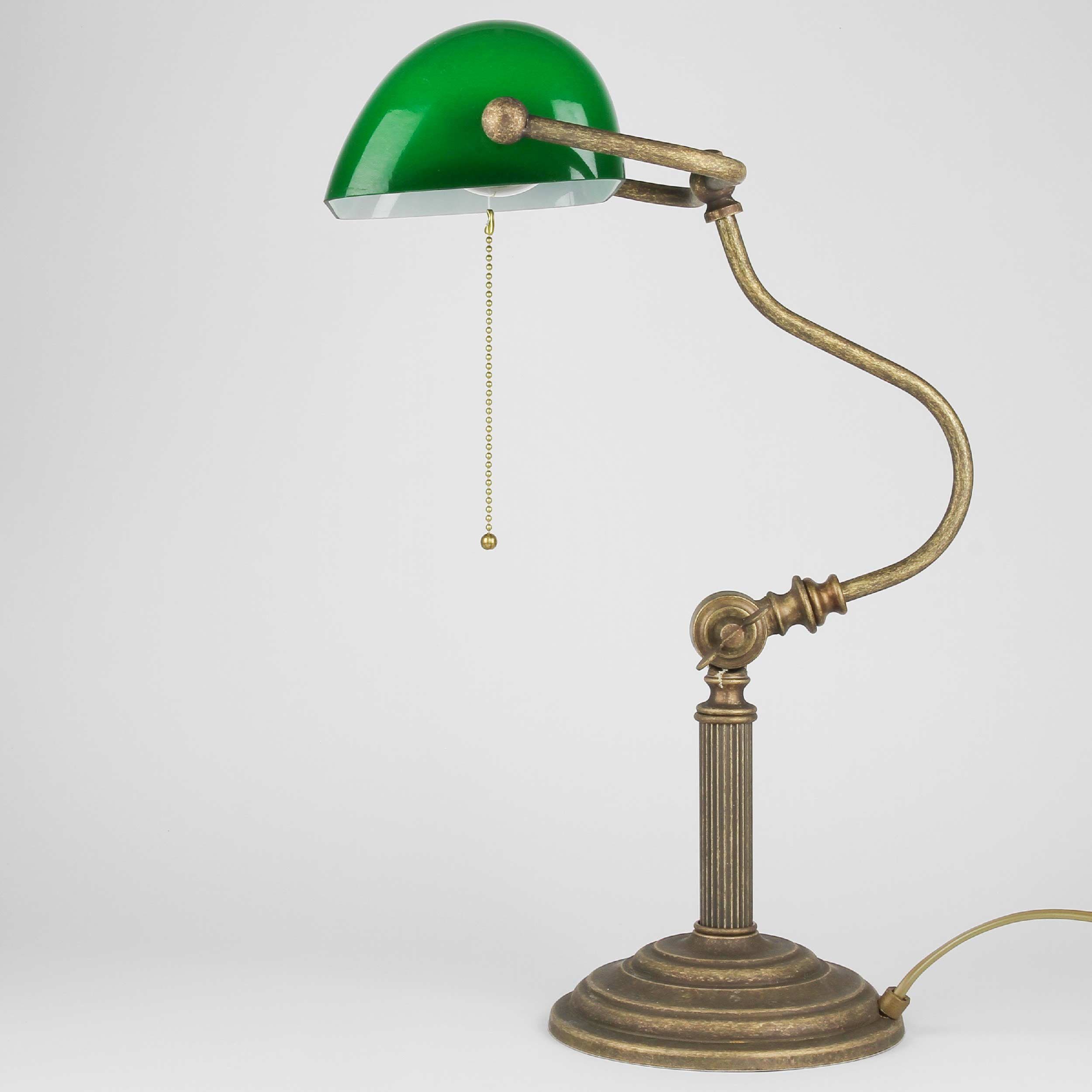 Licht-Erlebnisse Schreibtischlampe LAMPADE Premium MINISTERO, E27 ohne Bronzene Tischlampe Echt-Messing Leuchtmittel, Zugschalter Büro H:40cm