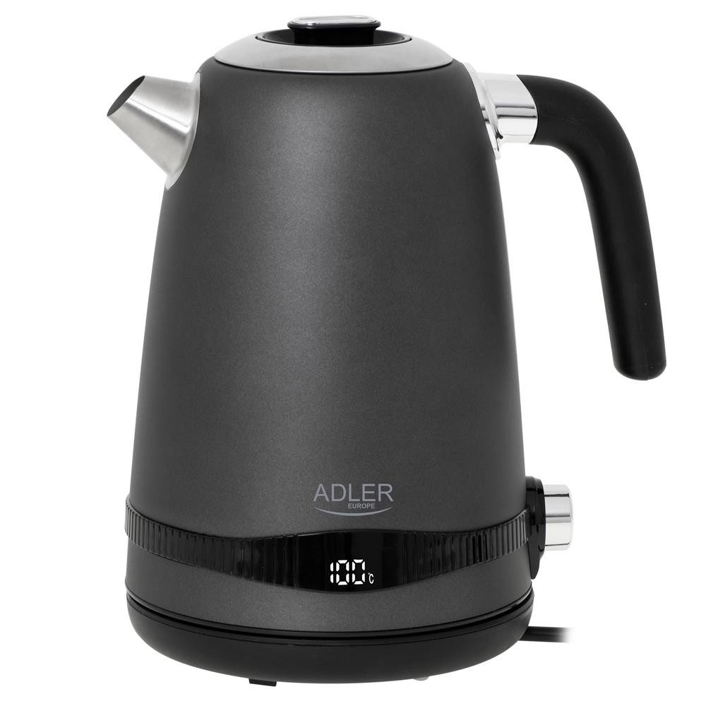 Adler Wasserkocher AD 1295, mit LCD Display, Temperaturregelung, 1,7 Liter, grau