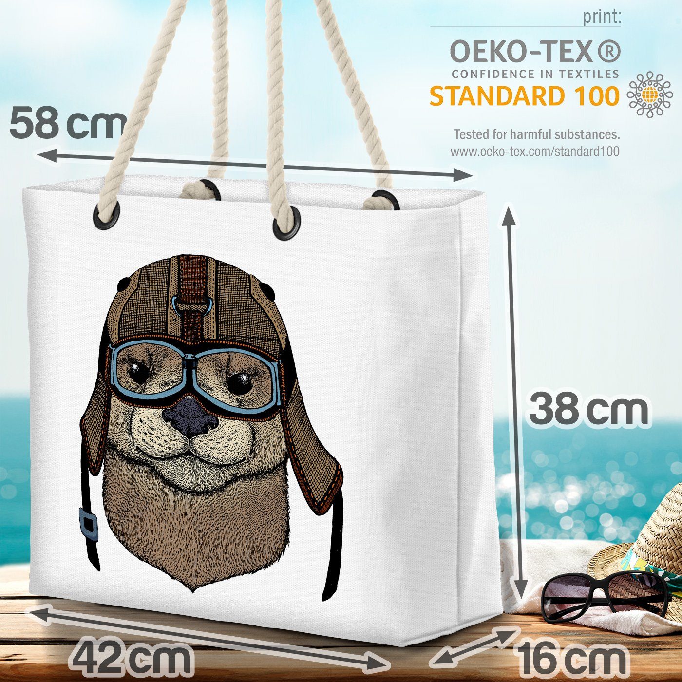 Strandtasche Otter Pilot Flieger Illustration an Zeichnung Comic manga Tier (1-tlg), VOID Tattoo