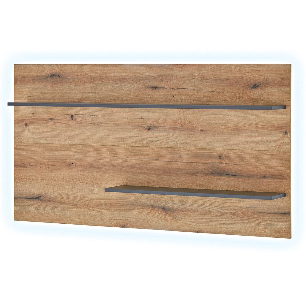 Lomadox Wandregal CRISP-61, 150 cm, Eiche Nb. mit anthrazit, 2 Ablageböden für Deko oder Bücher