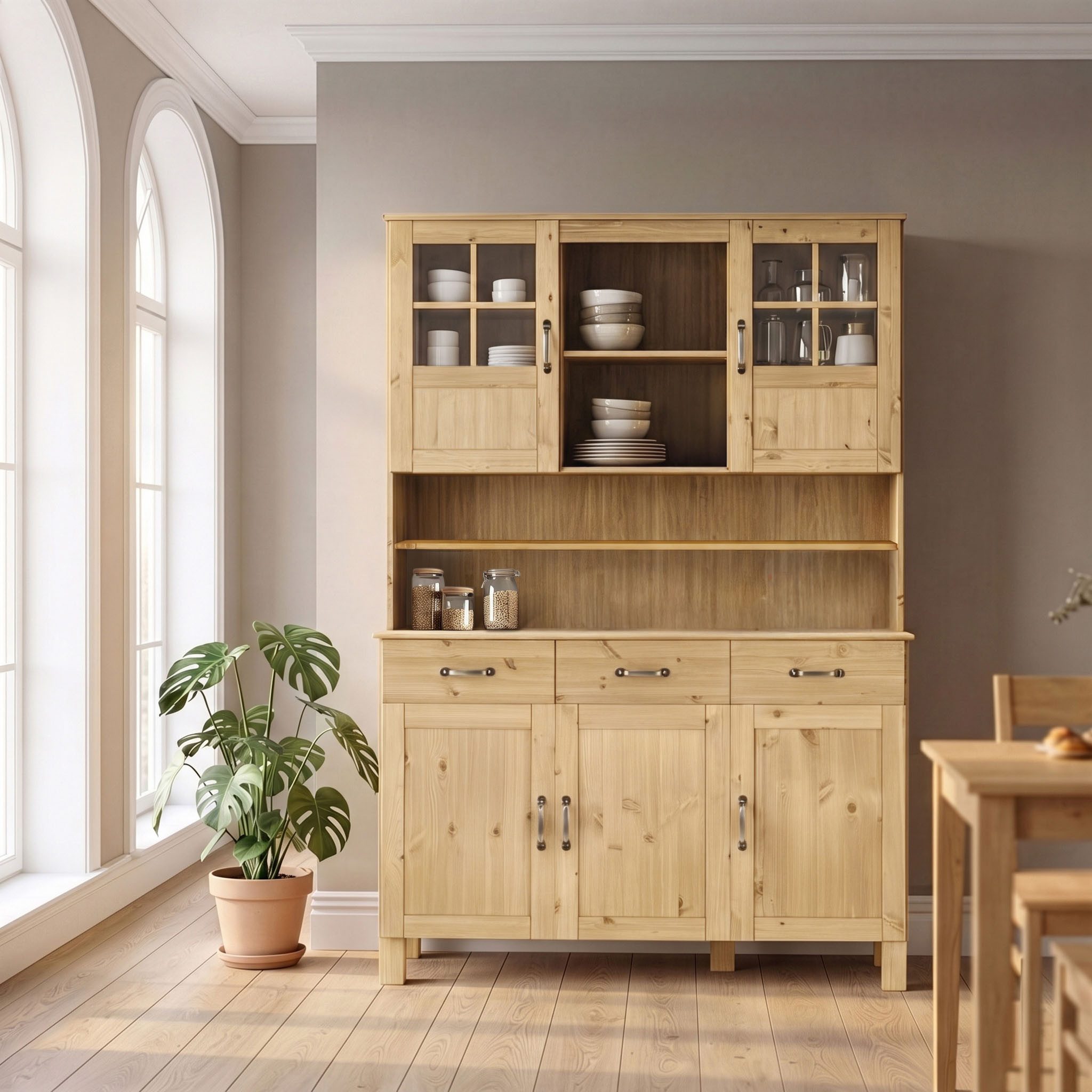 Home affaire Küchenbuffet Alby Breite 125 cm, 2 Glastüren, 2 Schubladen