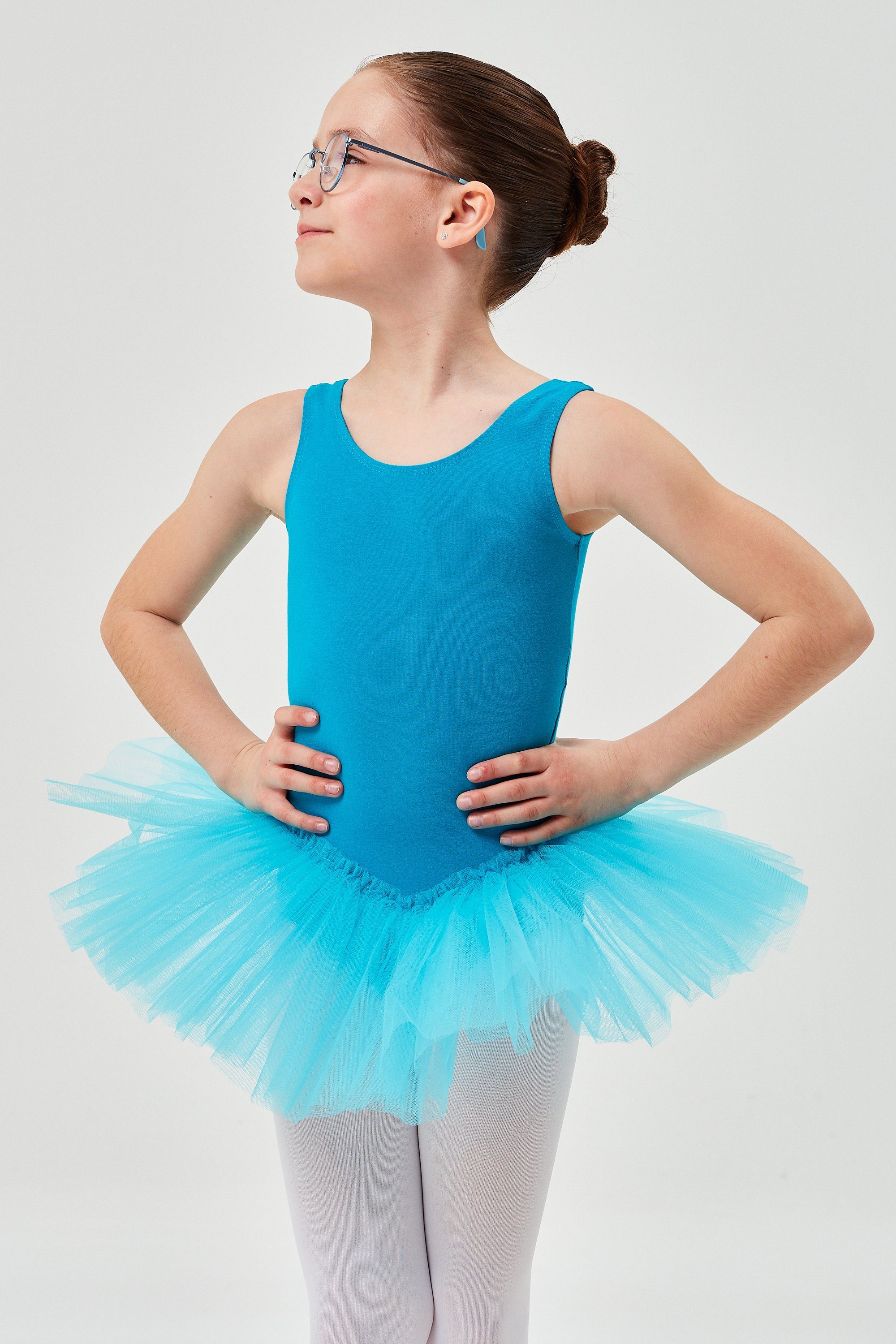 tanzmuster Tüllkleid Ballett Tutu Anabelle für Mädchen Ballettkleid aus weicher Baumwolle, ärmellos petrol