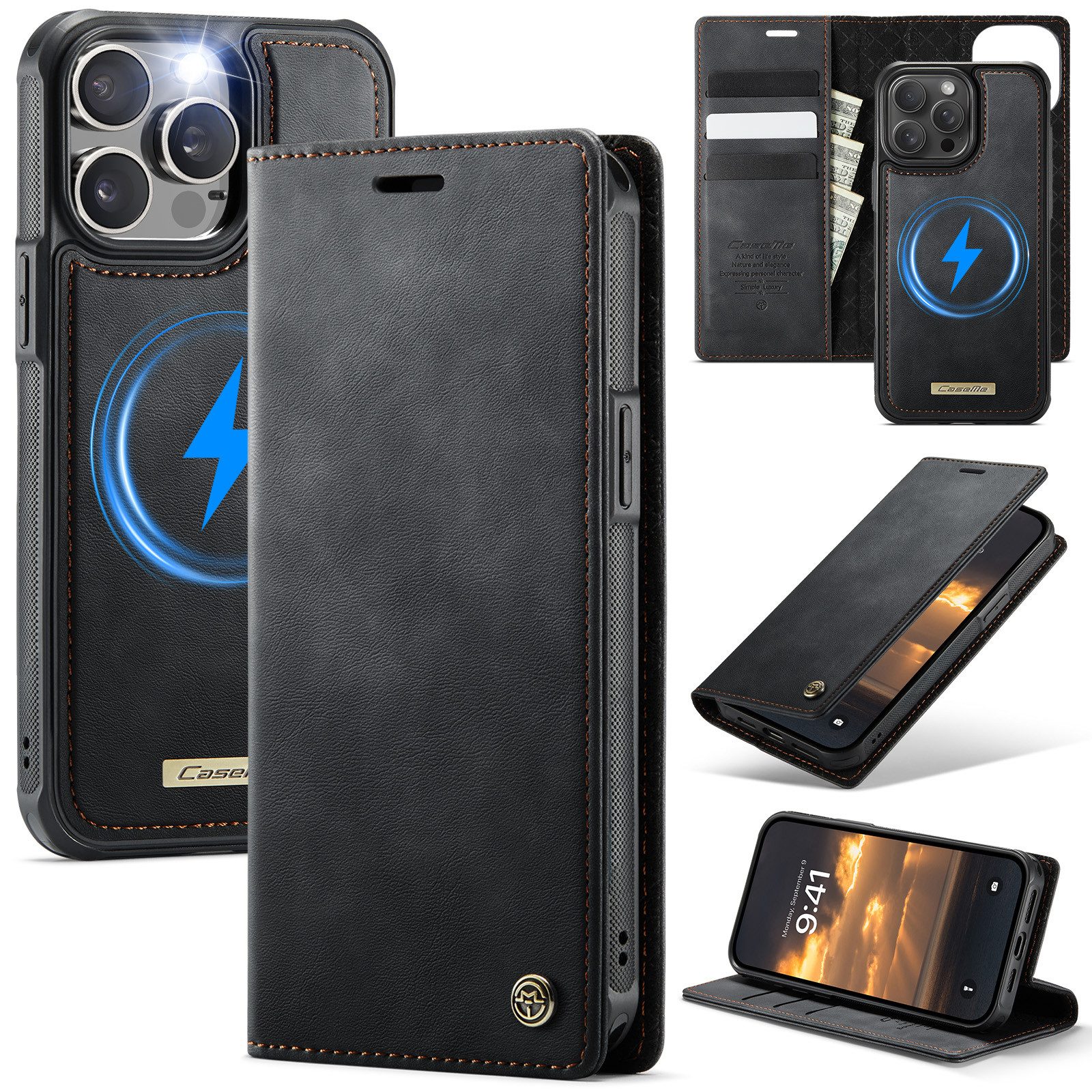 Mycotech Handyhülle Premium 2in1 Klapphülle mit abnehmbarem Magnet Case MagSafe Für iPhone 15 Pro, Schwarz