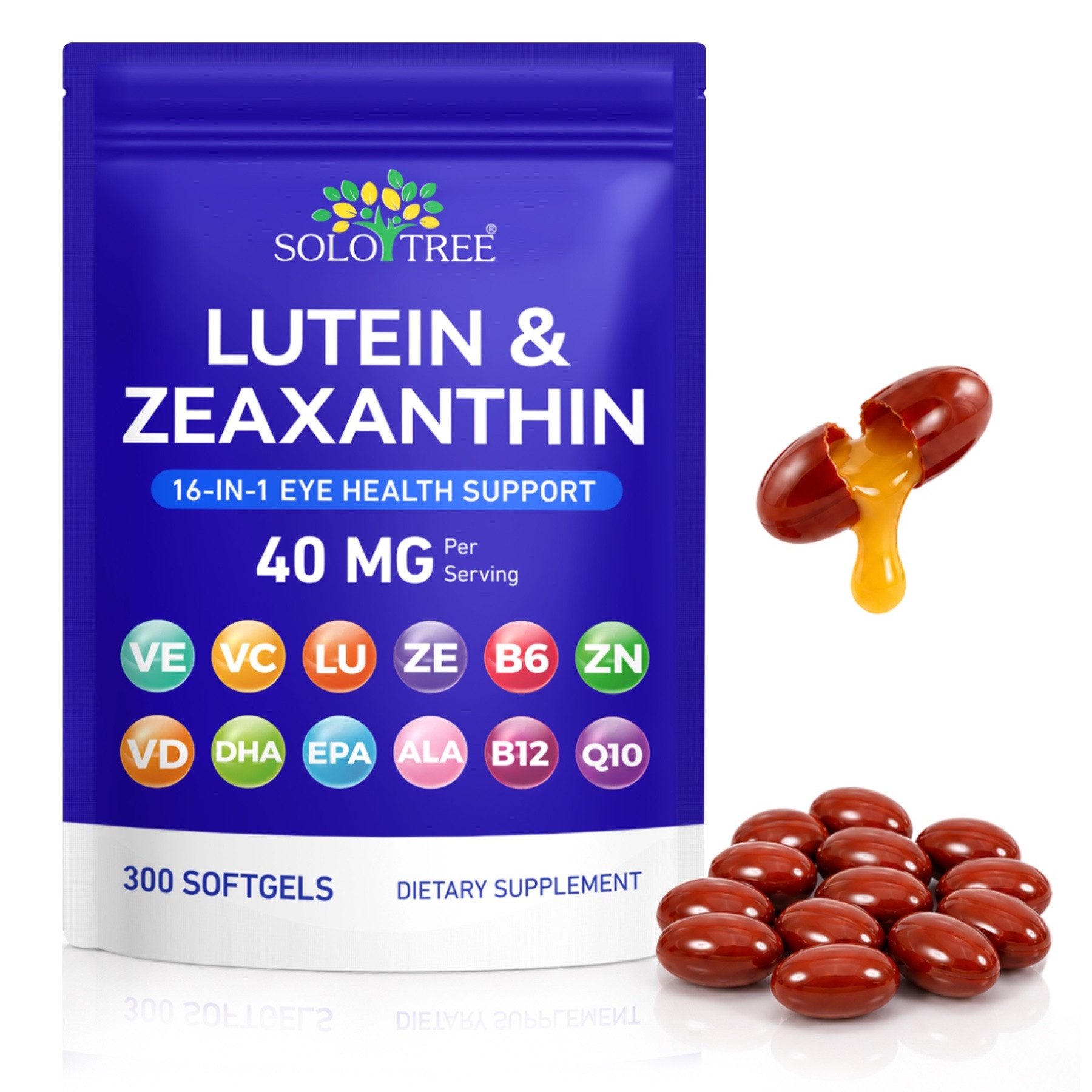 P-Beauty Cosmetic Accessories Lutein Zeaxanthin 40mg Augen Augenkomplex DHA EPA Q10 Vitamin A C E Softkapseln, 300 er, Allgemeines Wohlbefinden, Vitamine