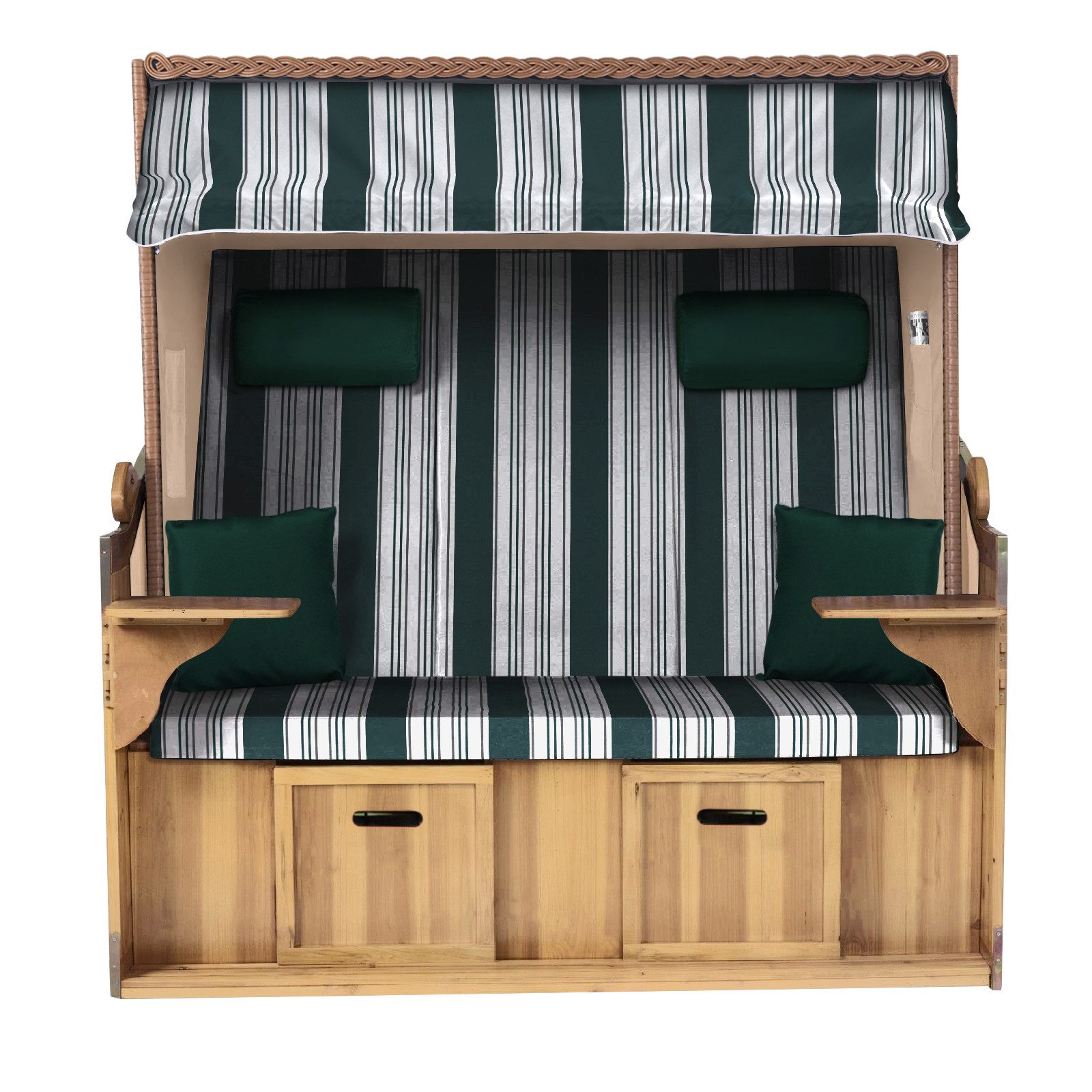 Strandkorb Hanse Strandkorb Strandkorb Ostsee XXL 2,5-Sitzer Volllieger Beige Grün, BxTxH: 150x80x160 cm, Ostsee XXL Volllieger, Ostsee 2,5-Sitzer Modell 2025, Stabiles Wacholder mit handgefertigtem Polyrattangeflecht