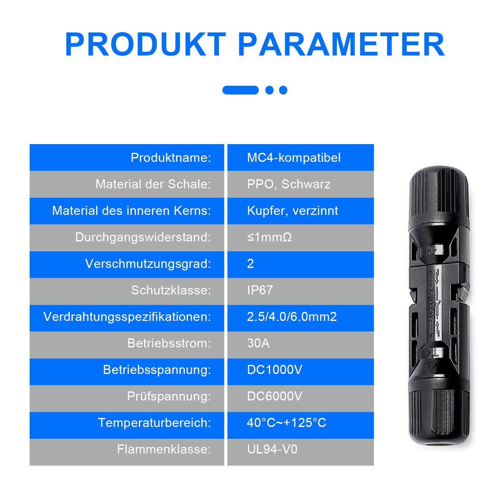 GLIESE 5/10/15/20-Paar, Kabelstecker, (5-St) 30AMP-Photovoltaik-Panel-Kabelstecker, Solarmodul