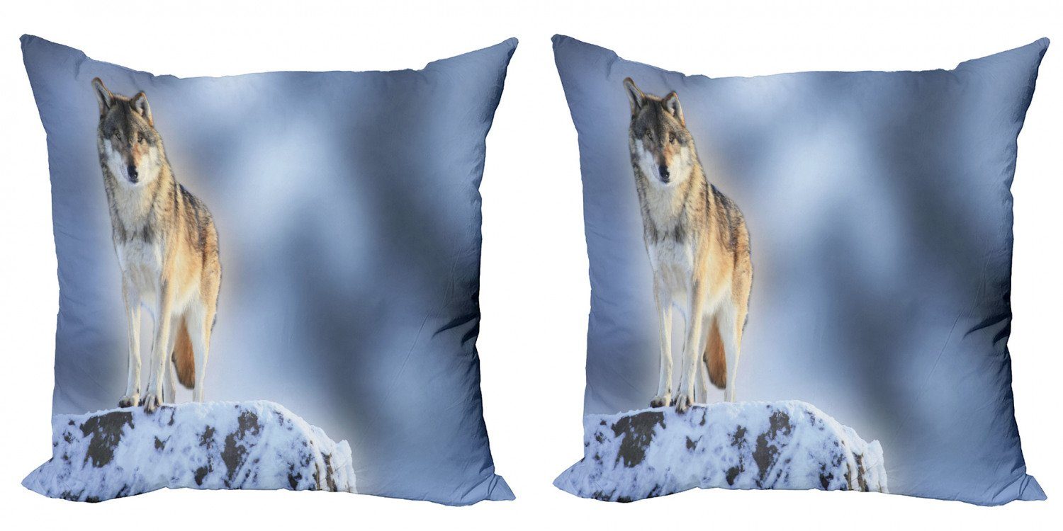 Kissenbezüge Modern Accent Doppelseitiger Digitaldruck, Abakuhaus (2 Stück), Wolf Carnivore Canine im Schnee