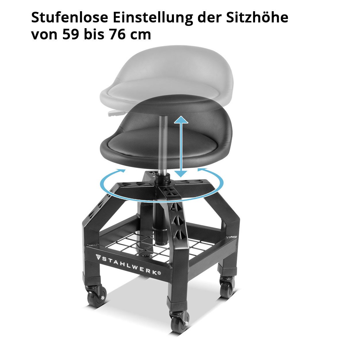 STAHLWERK Werkzeugwagen Höhenverstellbarer Werkstatthocker VWH-300 ST bis 136 kg belastbar, max. Traglast:136 kg, (1-tlg)