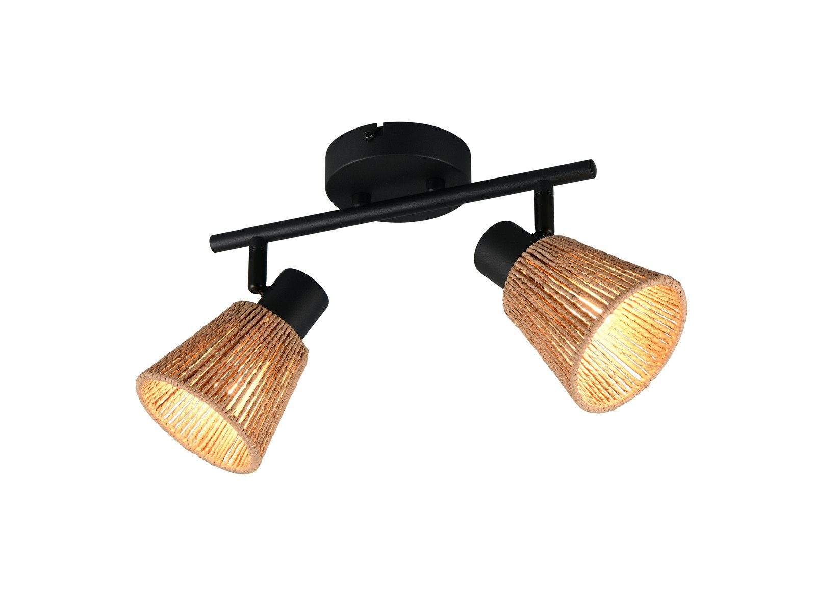 Reality Leuchten LED Deckenstrahler 2-flammig aus Papiergarn Breite 40,5cm, Dimmfunktion, LED wechselbar, warmweiß, gemütliche Decken-lampe Boho Lampenschirm geflochten Treppenhaus