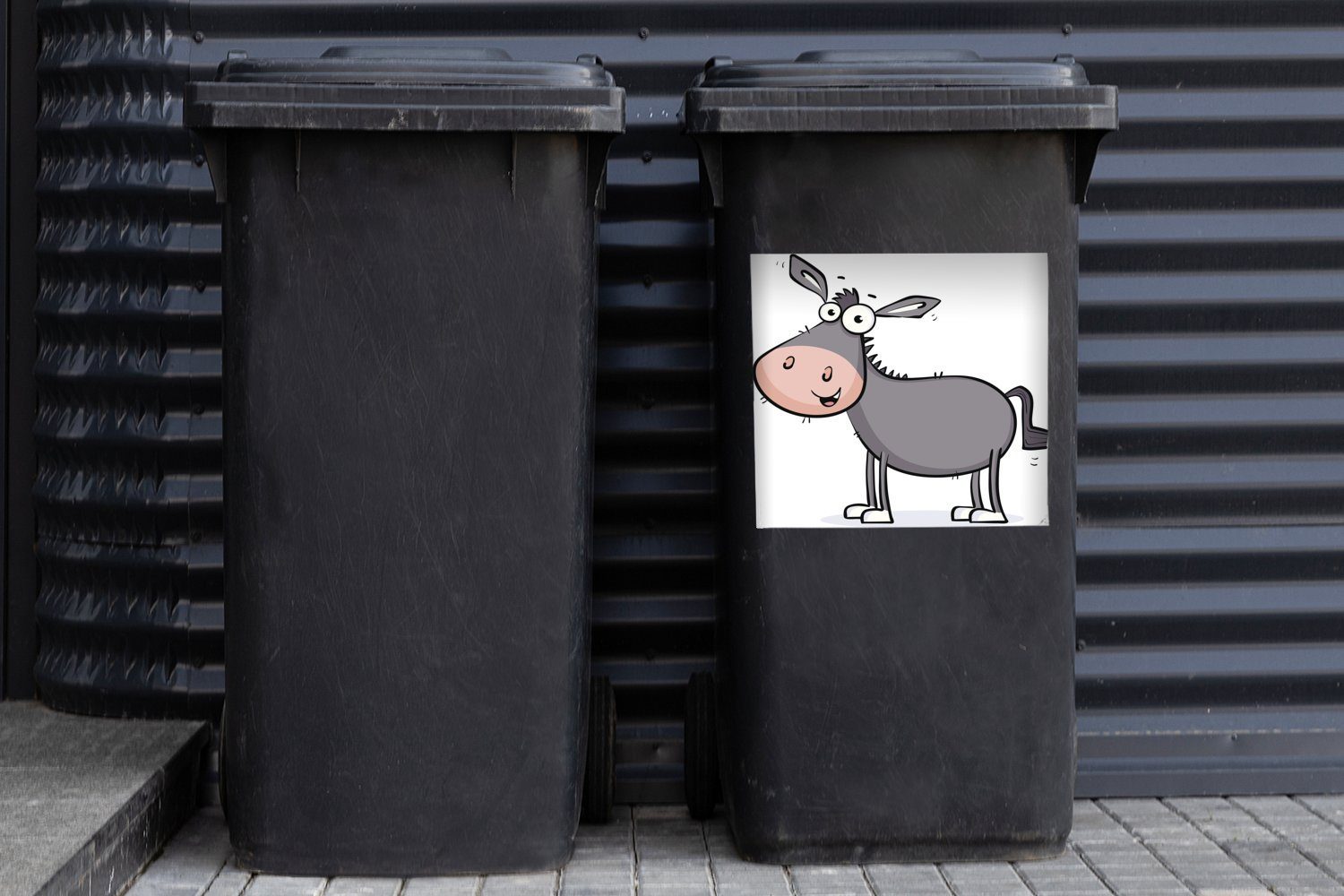MuchoWow Wandsticker Eine Sticker, Esels eines (1 Illustration Mülleimer-aufkleber, Mülltonne, Abfalbehälter St), Container, grauen