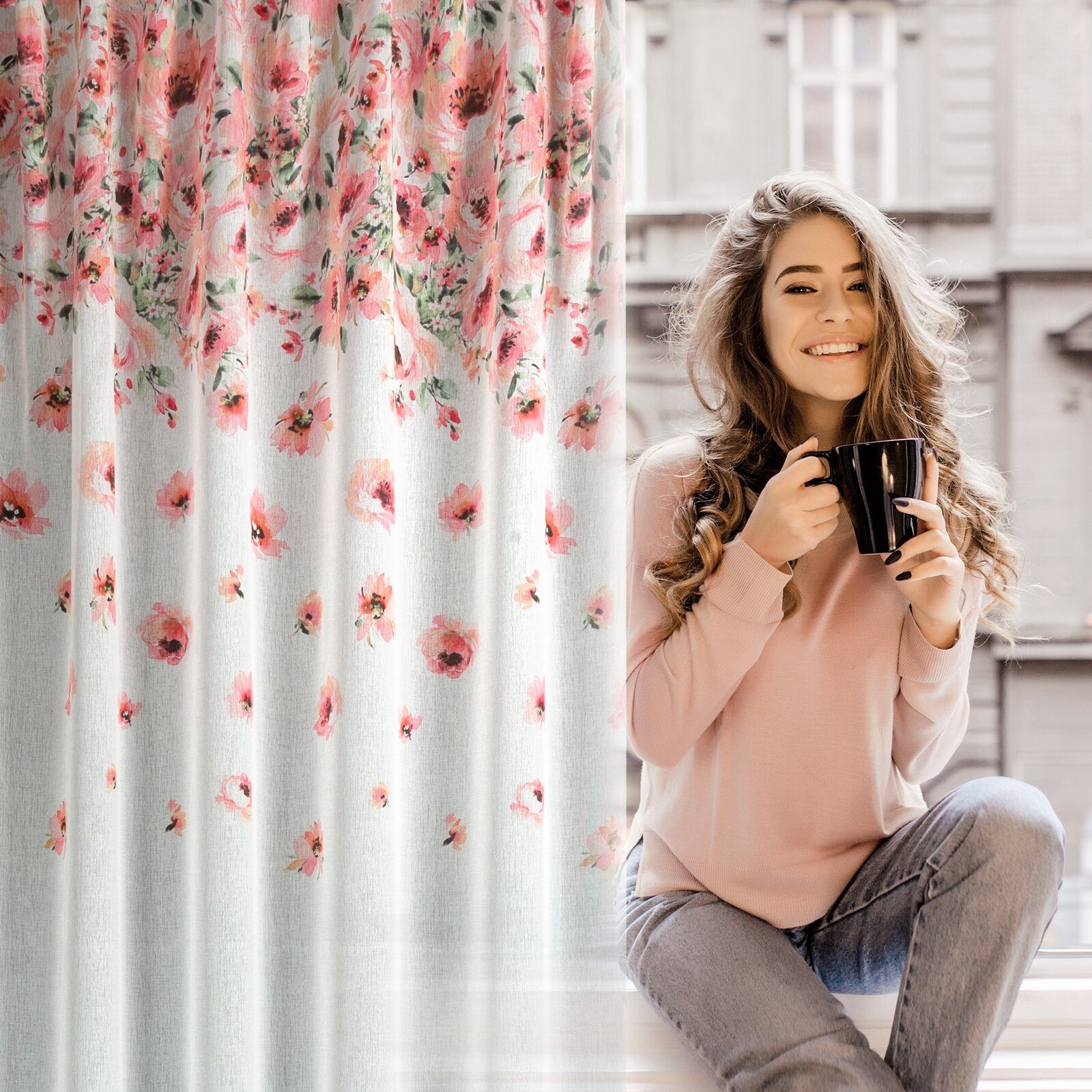 Eurofirany Gardine Landhaus Gardinen mit Blumenmuster günstig online kaufen