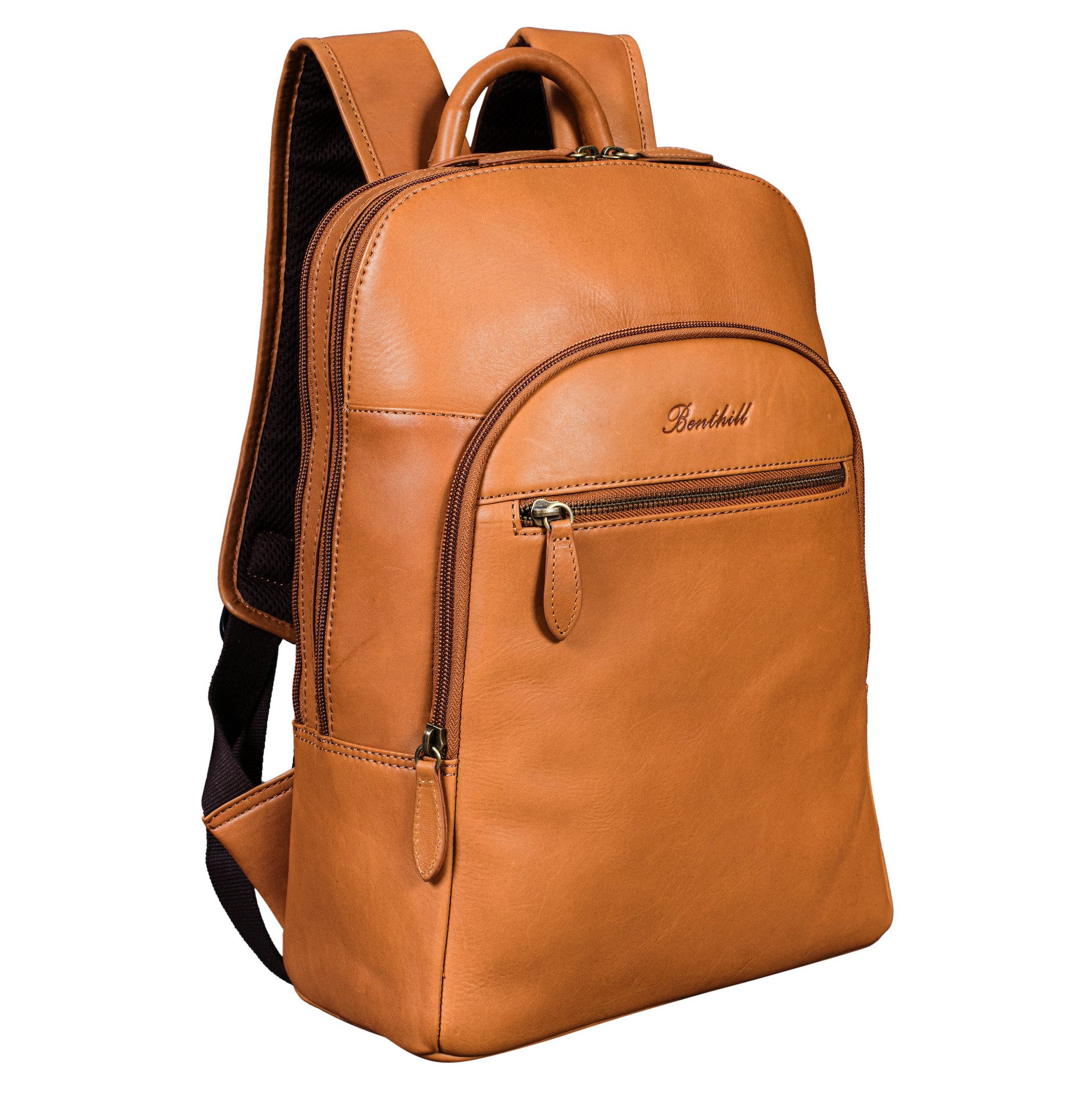 Benthill Rucksack Echt Leder Rucksack Damen Herren Backpack Schultertasche, Reißverschlussfach