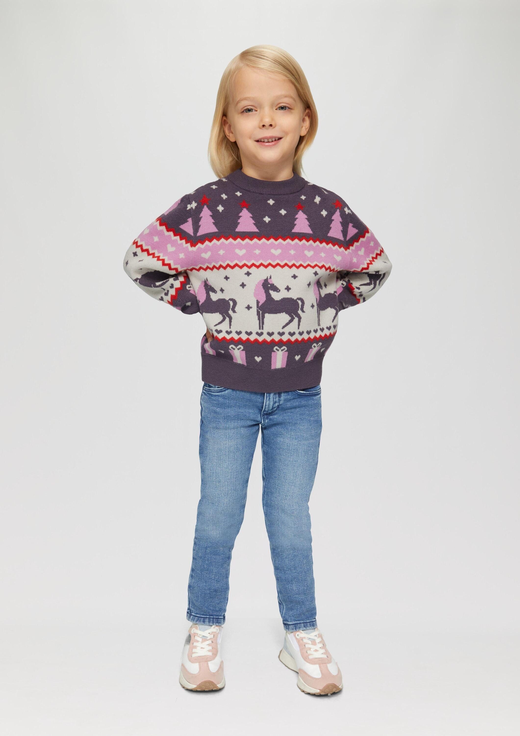s.Oliver Longpullover Strickpullover Weicher Strickpullover mit Weihnachtsmotiv