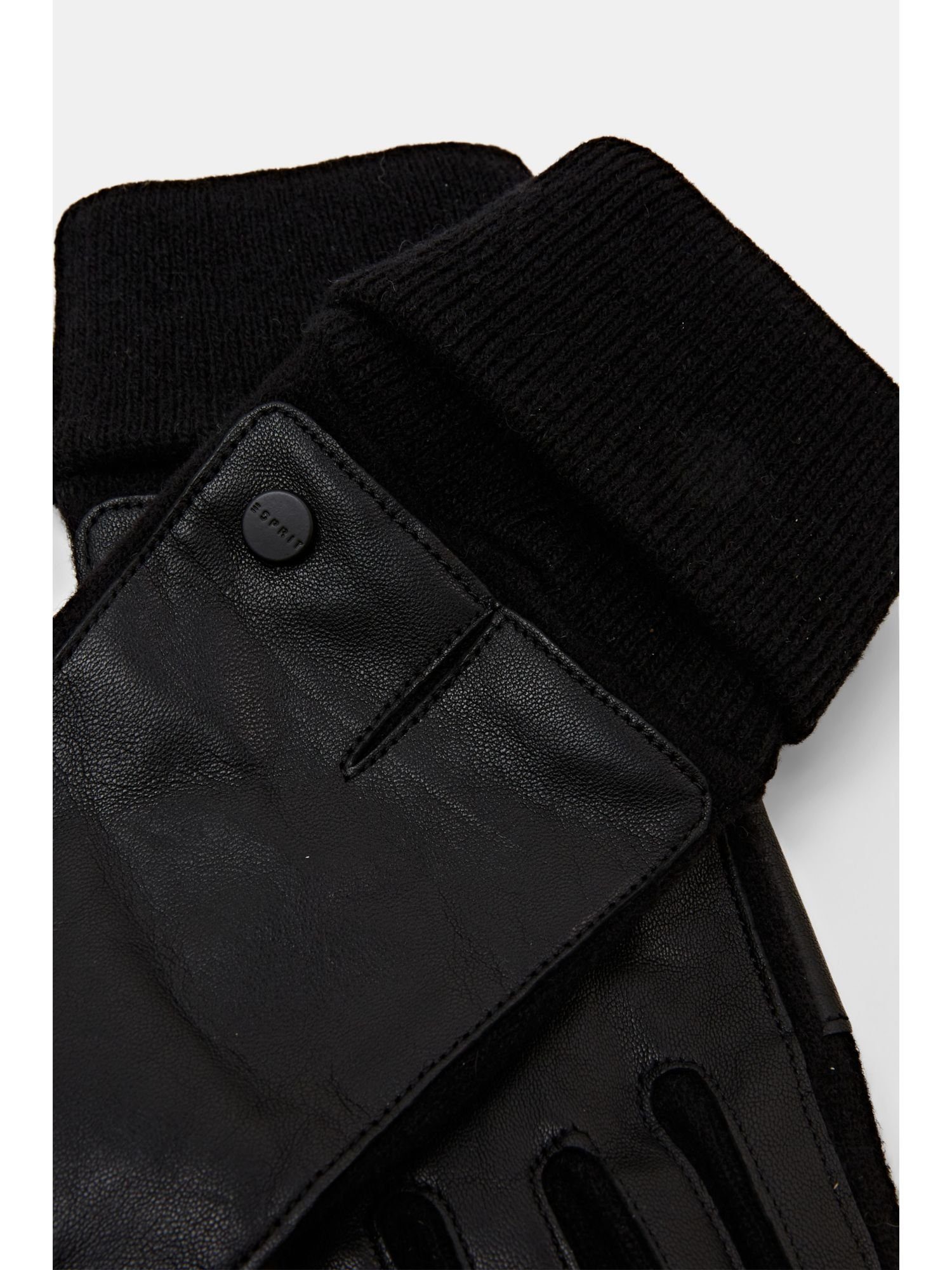 Esprit Lederhandschuhe Strickhandschuhe aus Leder Wollmix und BLACK