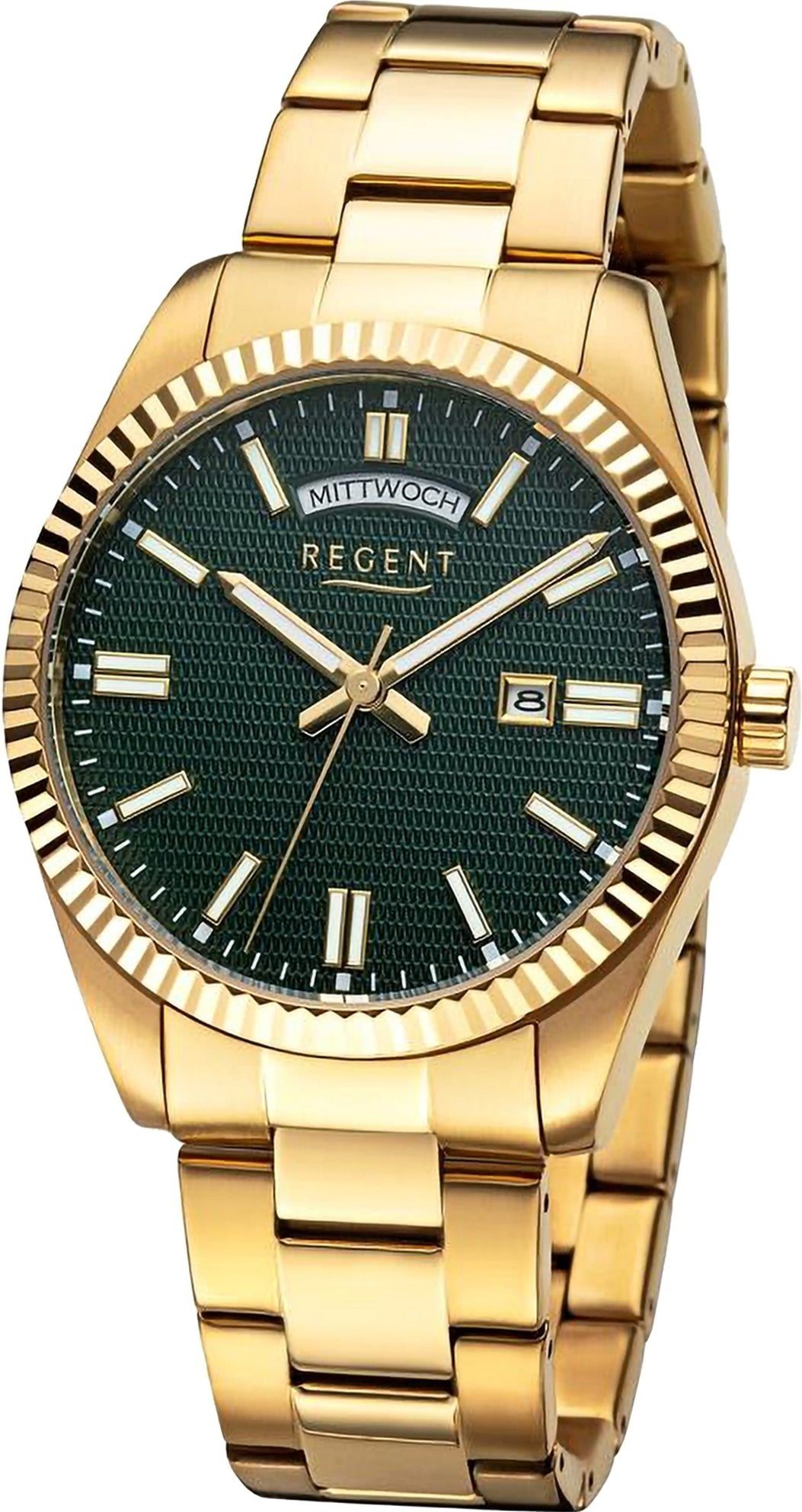 Regent Quarzuhr Regent Herren Armbanduhr Analog, Herren extra rund, Armbanduhr (ca. 40mm), Metallarmband groß