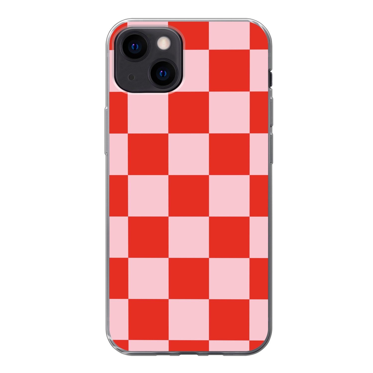 MuchoWow Handyhülle für Apple iPhone 13 Schachbrettmuster - Rot - Rosa - Würfel, Smartphone-Bumper, Print, Handy Schutzhülle Dünn