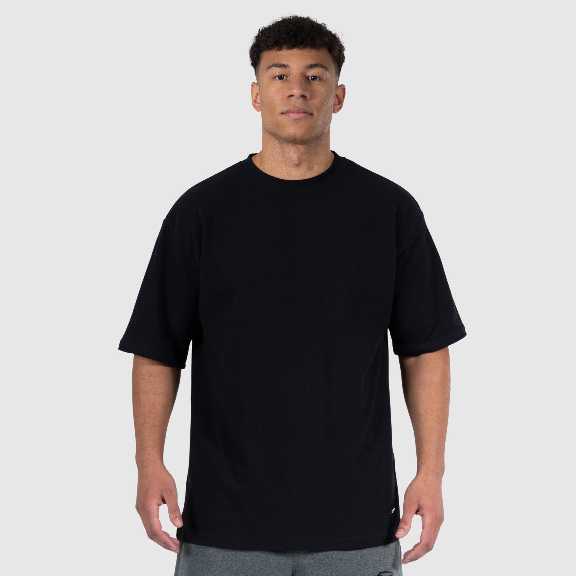 Smilodox T-Shirt Brenden Oversize, 100% Baumwolle, Pikee Schwarz