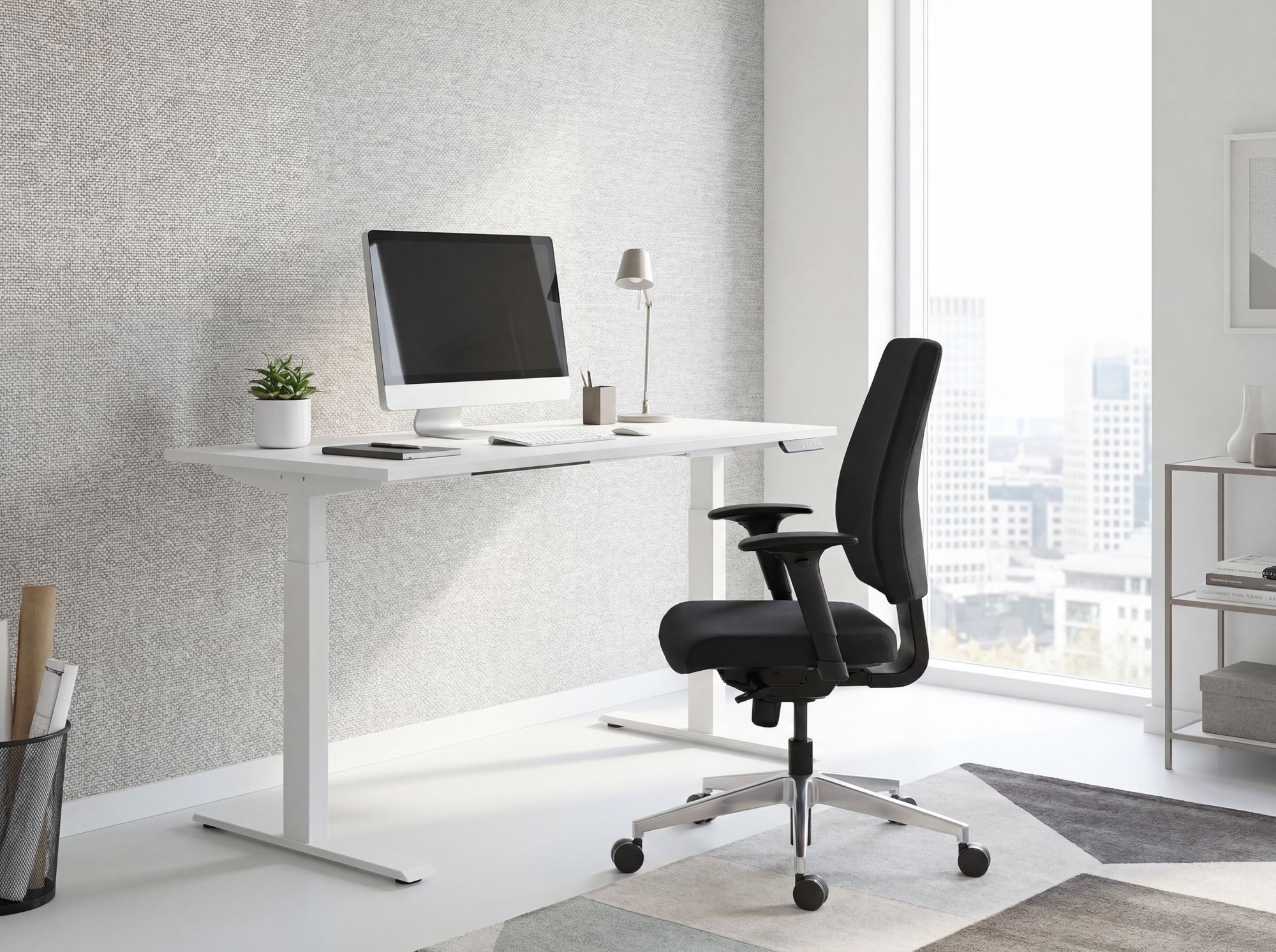 FINEBUY Schreibtischstuhl Bürostuhl DARIUS Stoffbezug Drehstuhl Drehsessel (Schreibtischstuhl Drehbar, Drehstuhl mit Armlehne), Stoff Schwarz, Bürostuhl XXL 120 kg Modern