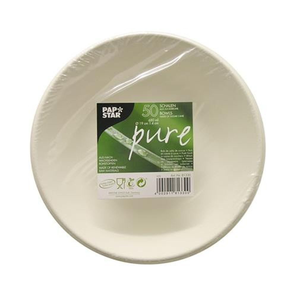 PAPSTAR Schale 50 Schalen, Zuckerrohr "pure" 680 ml Ø 19 cm · 4 cm weiss