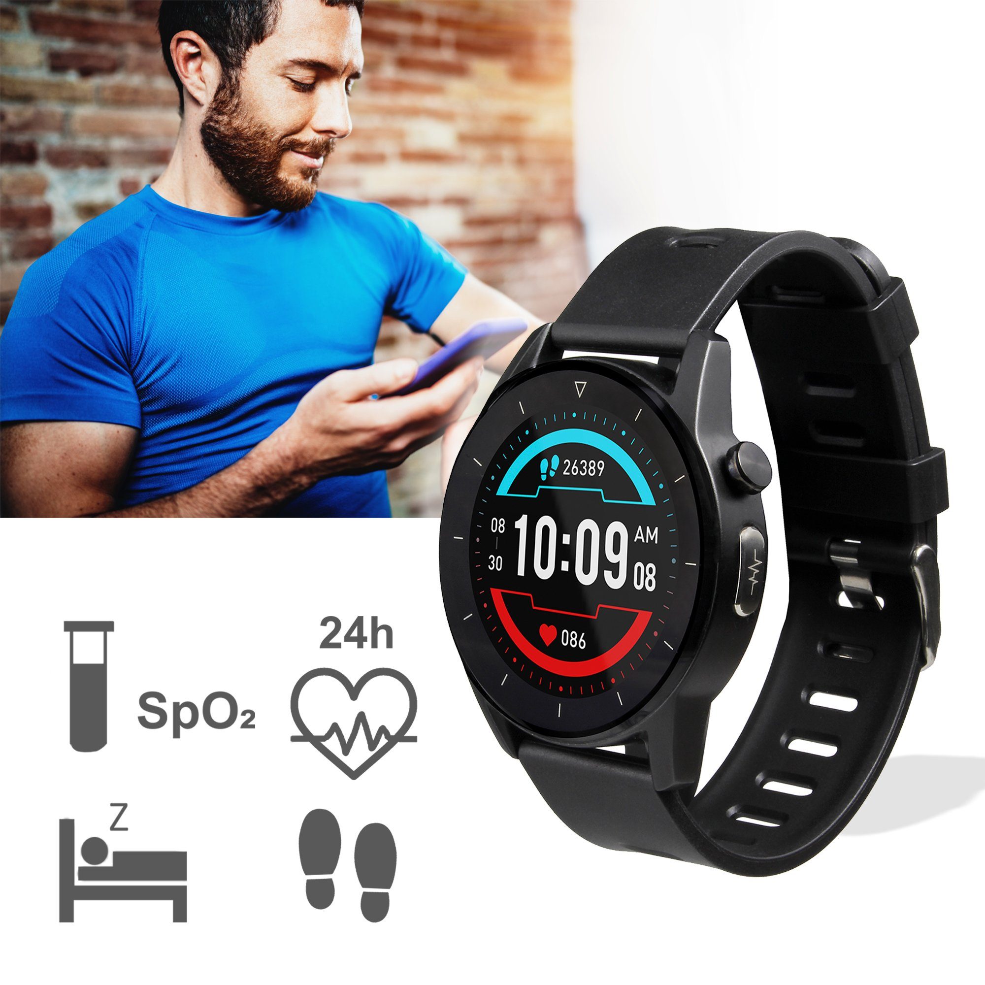 Xoro Smartwatch SMW20 vielseitige Messmöglichkeiten von Fitnesswerten Fitnessuhr, Fitness‑Uhr mit Ladekabel, Alltagstaugliche Smart‑Begleitung mit Tracking und  – Bild 5 von 5
