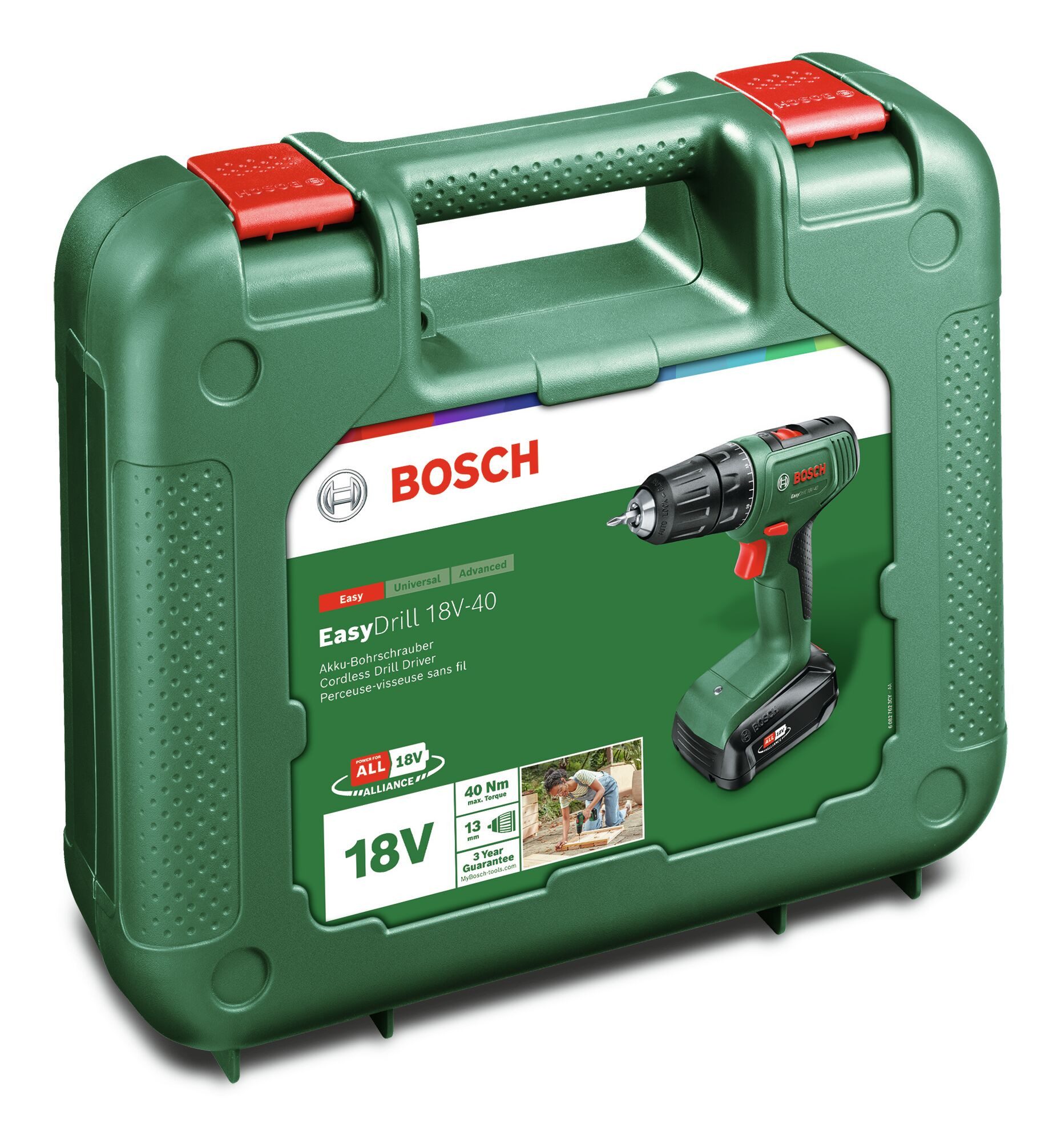 Bosch Home & Garden Akku-Bohrschrauber EasyDrill 18V-40, 18 V, Mit 1x Akku 2 Ah, Mobility Werkzeug-Set 26 tlg. - im Tragekoffer – Bild 5 von 5