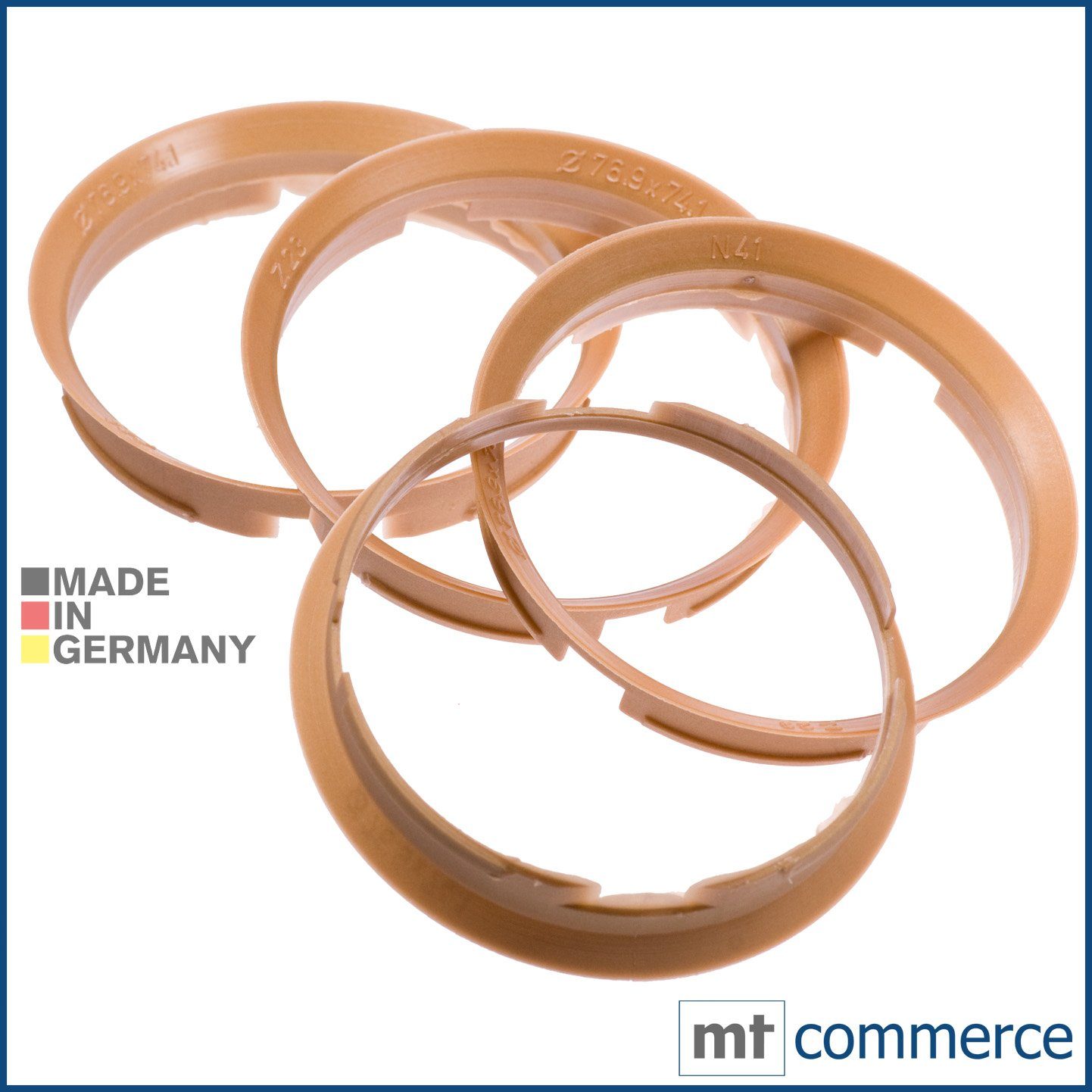 RKC Reifenstift 4X Zentrierringe Messing Felgen Ringe Made in Germany, Maße: 76,9 x 74,1 mm