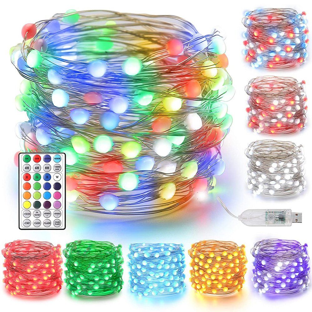 Rosnek LED-Lichterkette Smart, RGBW, Kupferdraht Licht, Party Weihnachtsdekoration, 100-flammig, IP65 wasserdichte; Fernbedienung
