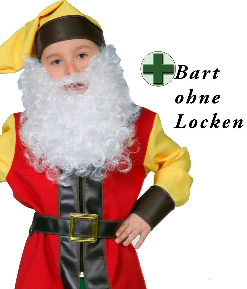 Karneval-Klamotten Kostüm Zwerg Kinder Wichtelkostüm mit Mütze und Bart, buntes Zwergen Kinderkostüm Junge Mädchen Märchen sieben Zwerge Kobold