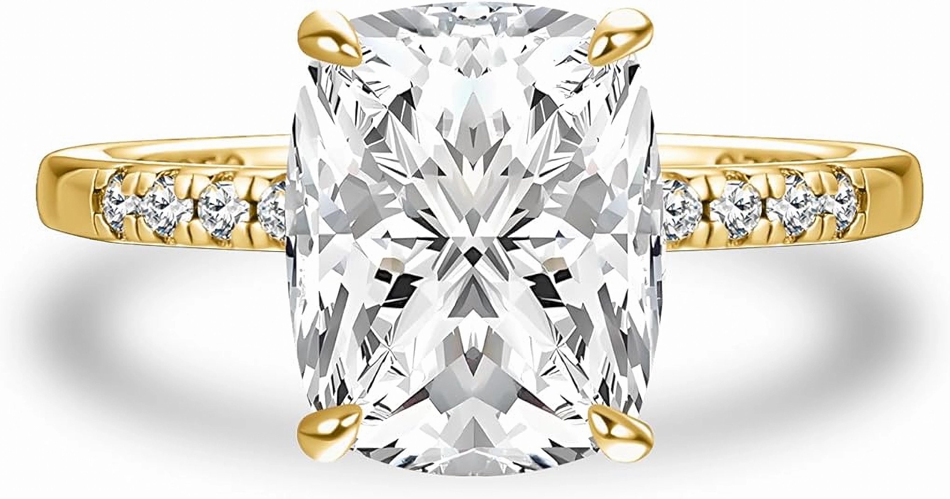 Jumpeak Diamantring 585 Gelbgold, 3ct Radiant-Schliff Lab-Diamant , Luxus Verlobungsring, D VVS2 2EX mit IGI-Zertifikat, perfektes Geschenk für die Liebsten