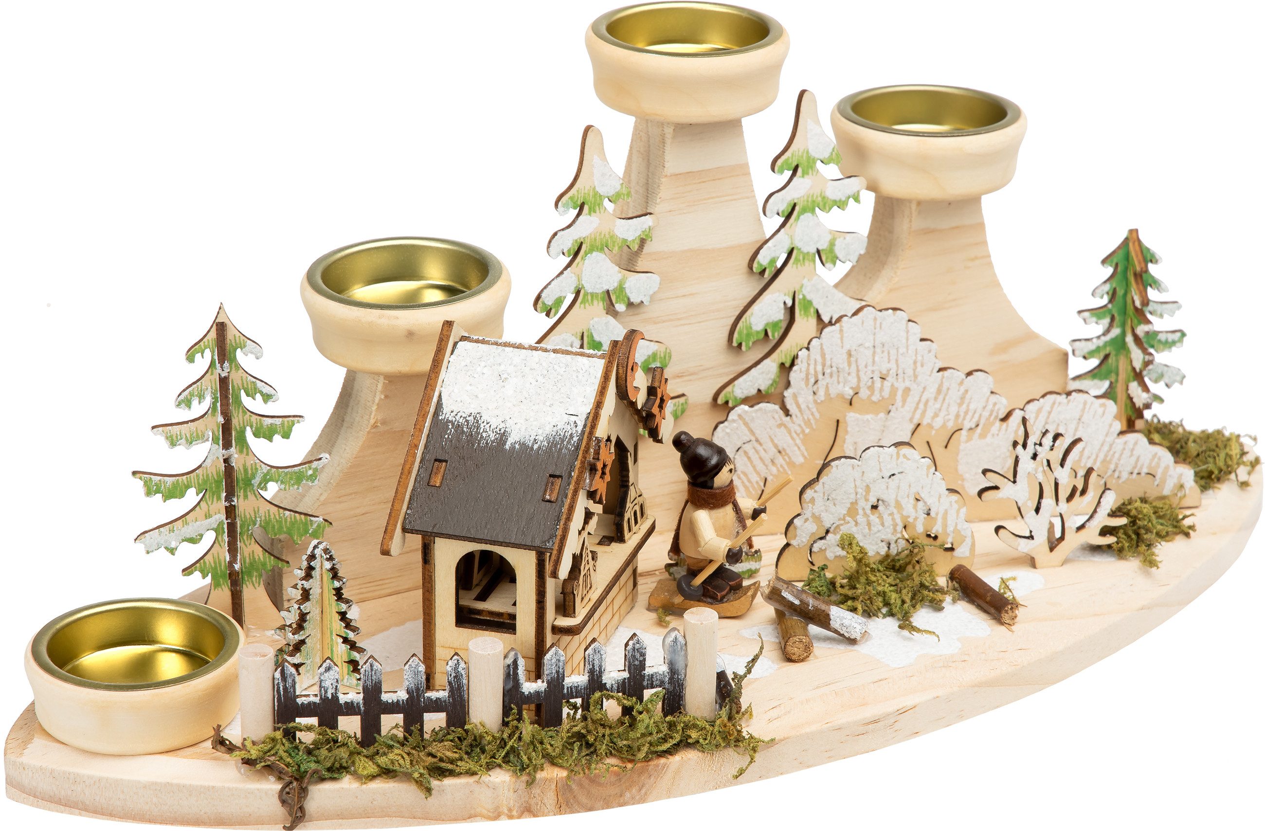 SIKORA Dekoobjekt DK06 Holz Kerzenhalter Teelicht Winter Deko Landschaft