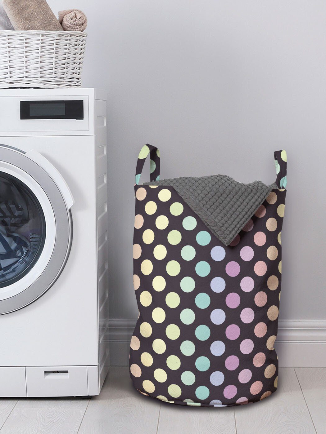 Kordelzugverschluss Waschsalons, Wäschekorb Motive Circular Punktmuster für Griffen Wäschesäckchen Abakuhaus mit Bunte