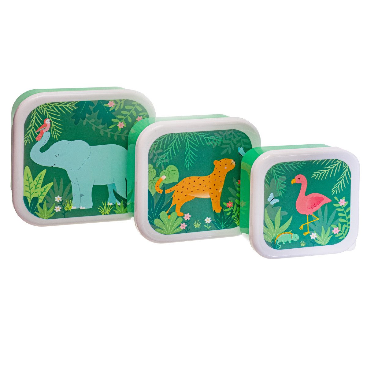 Sass & Belle Lunchbox Jungle Friends, Kunststoff, (Set, 3-tlg., ca. 11,5 x 11,5 x 5,5 cm (große Box), jede Box mit eigenem Design, passt genau in die größere