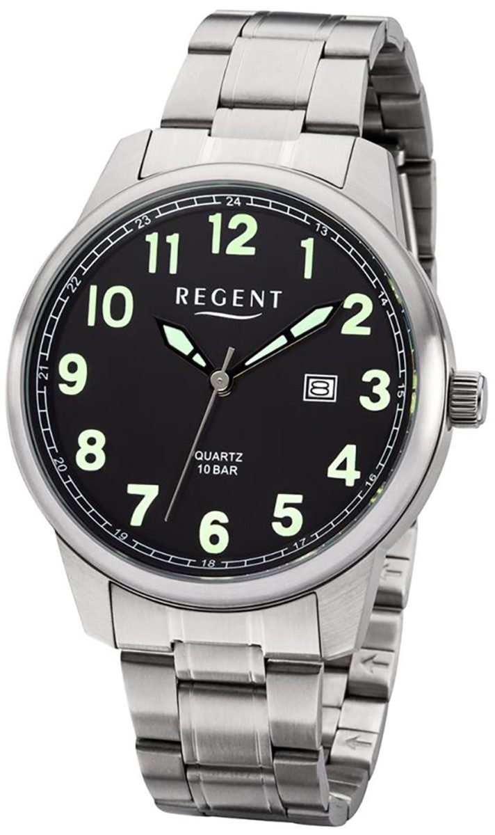 Regent Quarzuhr Regent Herren Uhr F-1189 Metall Quarz, (Analoguhr), Herren Armbanduhr rund, groß (ca. 41mm), Metallarmband
