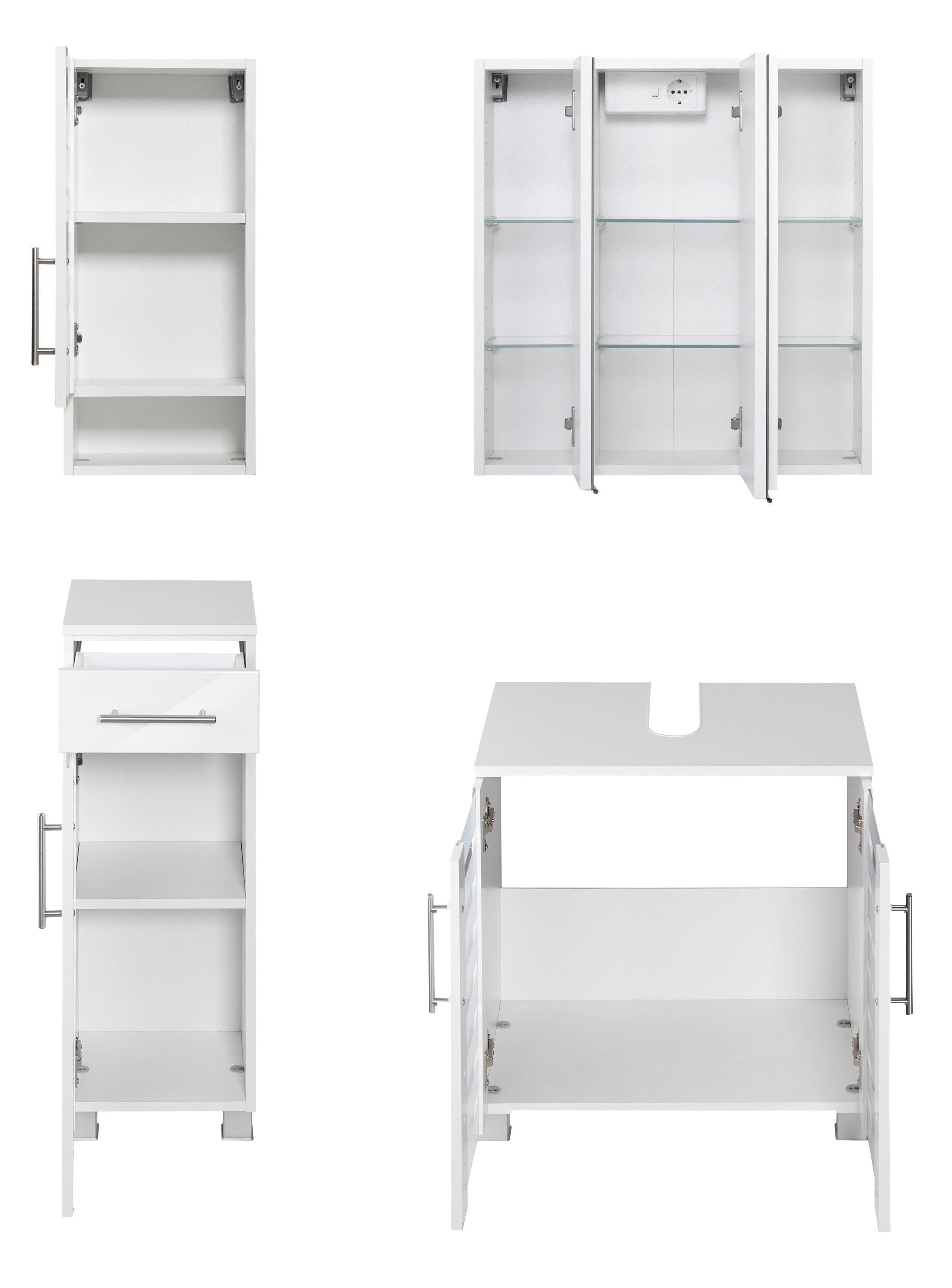 welltime Badmöbel-Set Jaca, (4-St), Badmöbel-Set mit hochglanz Fronten