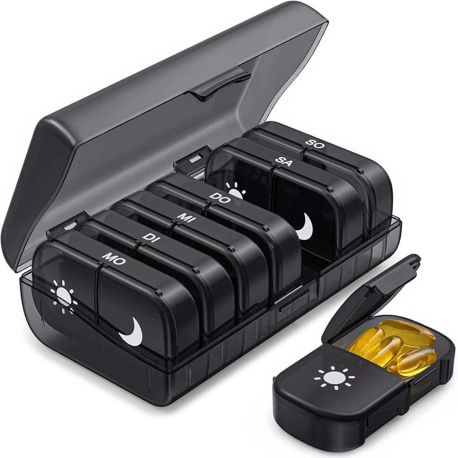LuxusKollektion Pillendose Tablettenbox 7 Tage 2 Fächer handlich feuchtigkeitsbeständig