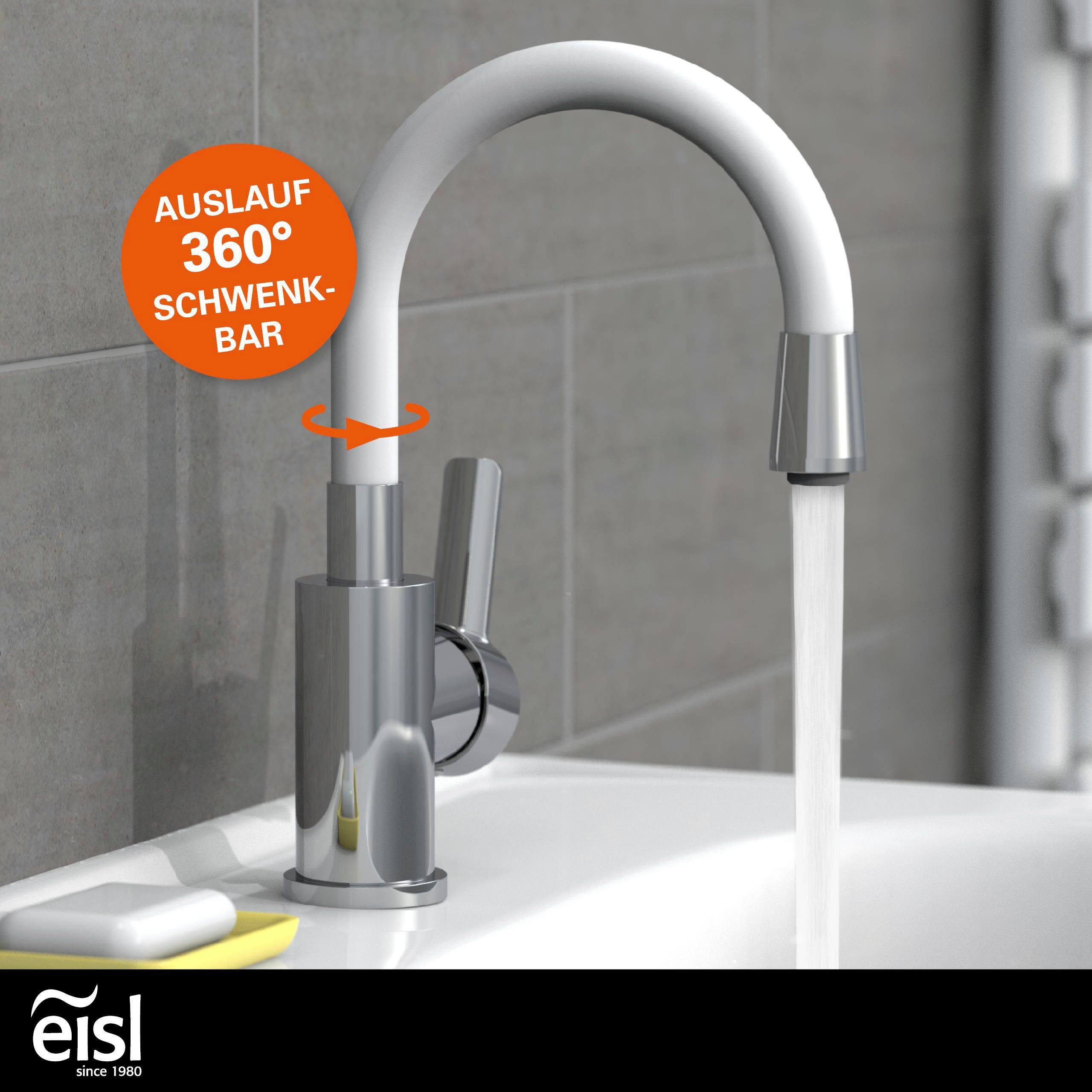 Eisl Waschtischarmatur Flexo energiesparender Wasserhahn, Mischbatterie Waschbecken, in Weiß/Chrom