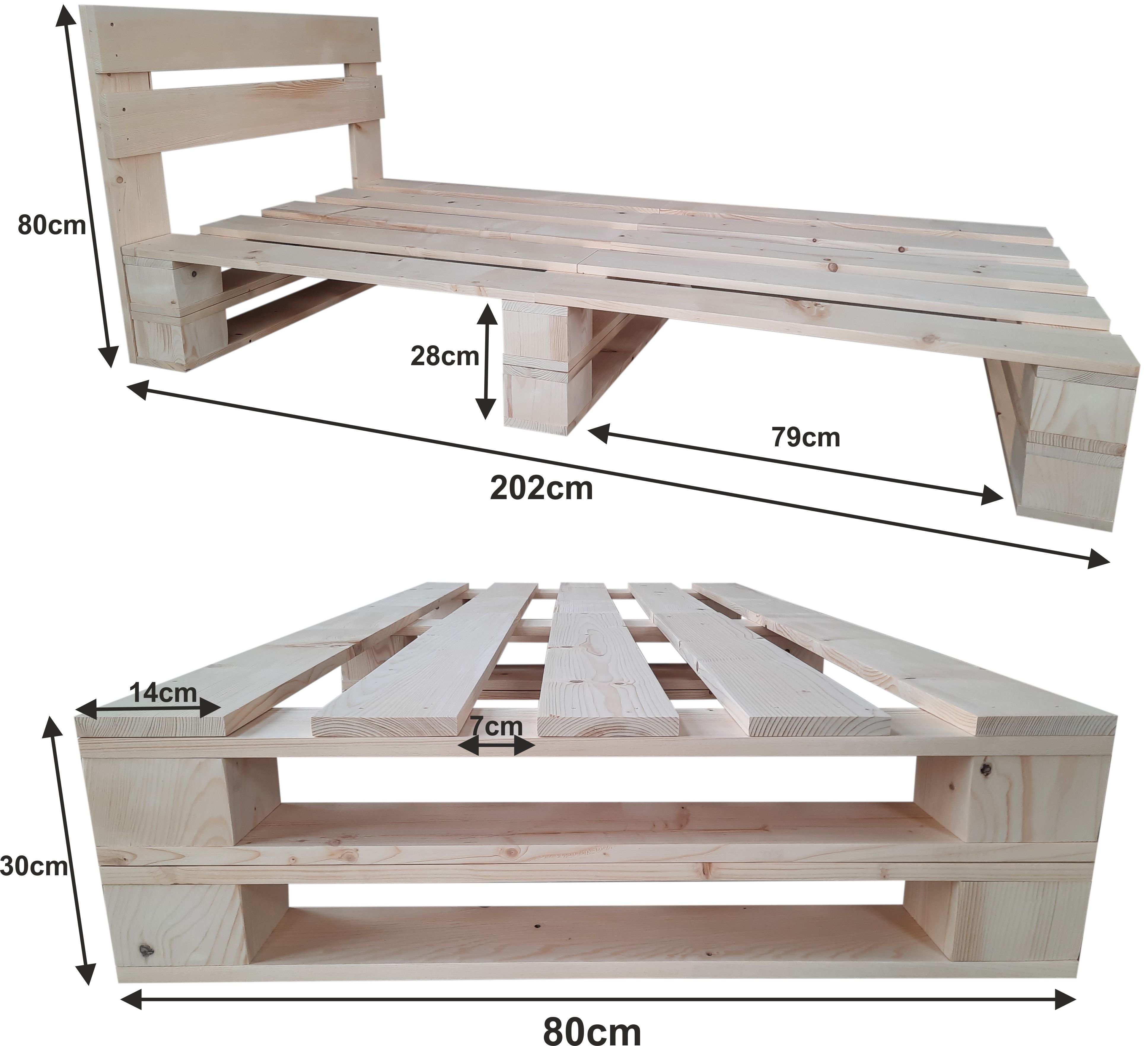 sunnypillow Palettenbett M2 mit Lattenrost mit Kopfteil, 80 x 200 cm Natur