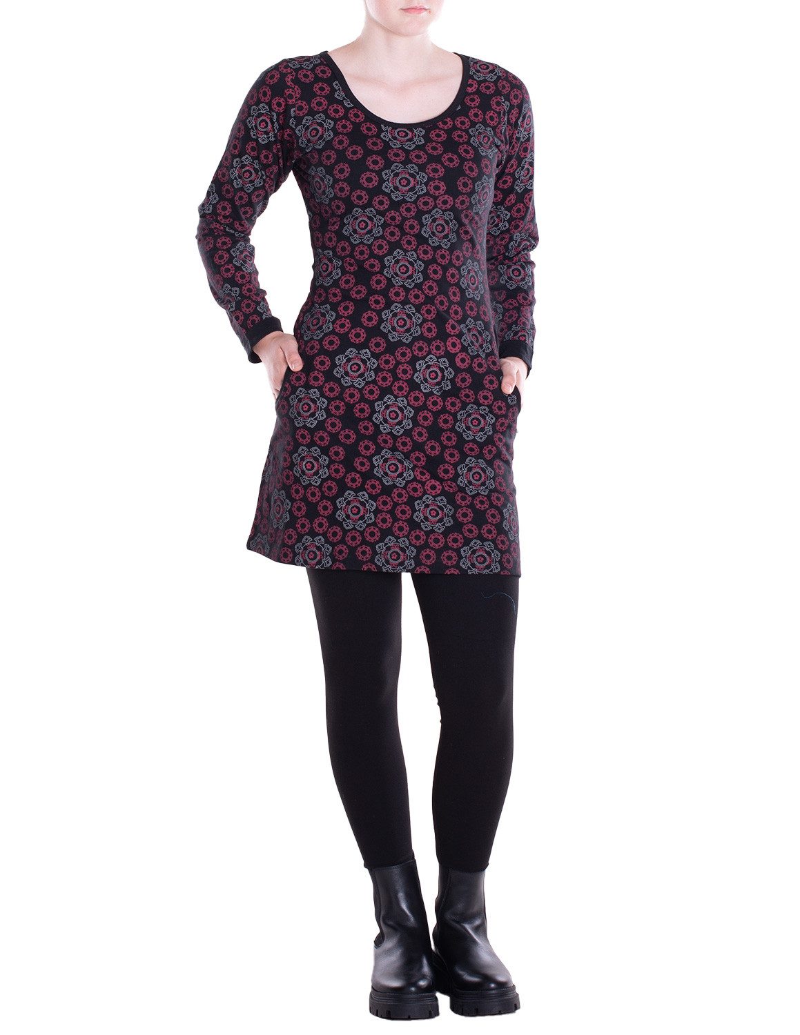 Vishes Tunikakleid Leichtes Langarmshirt-Kleid Damen Langarm Kleider retro 70er 80er Elfen, Hippie, Goa Style