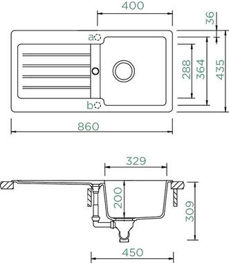 Schock Granitspüle Family, rechteckig, 86/43,5 cm, mit Ablauf und Abtropffläche, links und rechts einbaubar