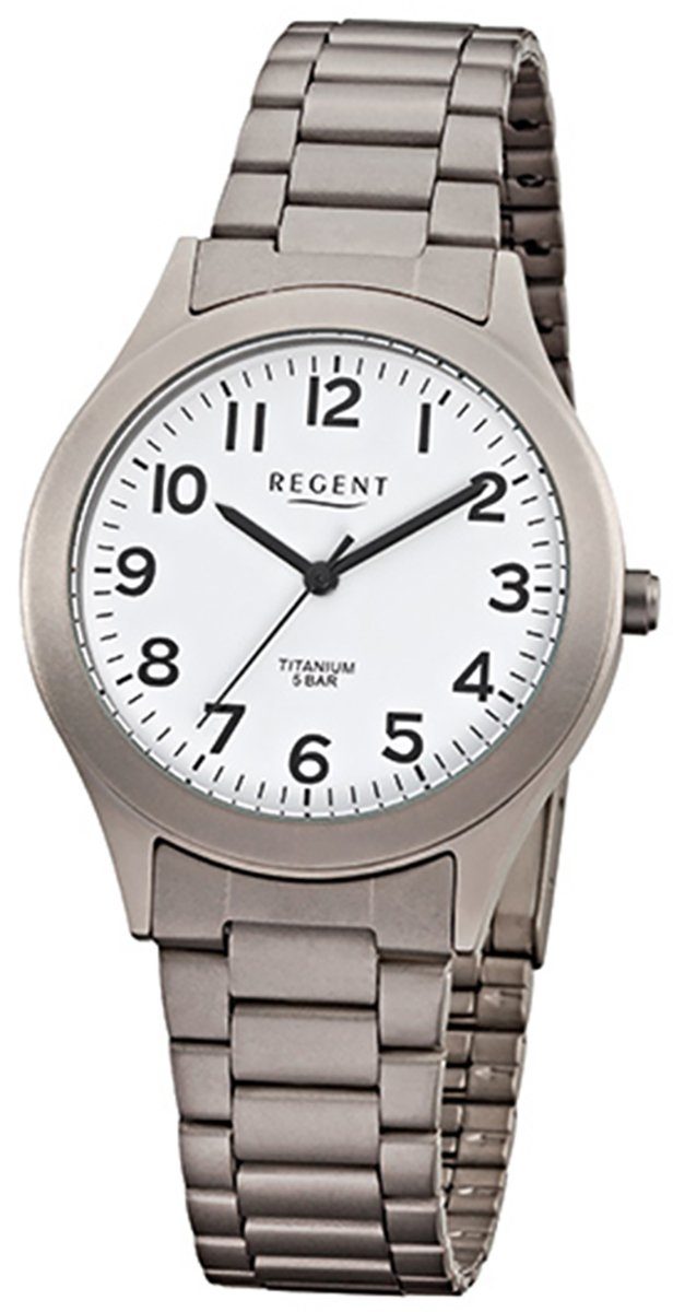Regent Quarzuhr Regent Herren-Armbanduhr mittel (ca. 36mm), silber Armbanduhr Analog, Titanarmband rund, Herren grau