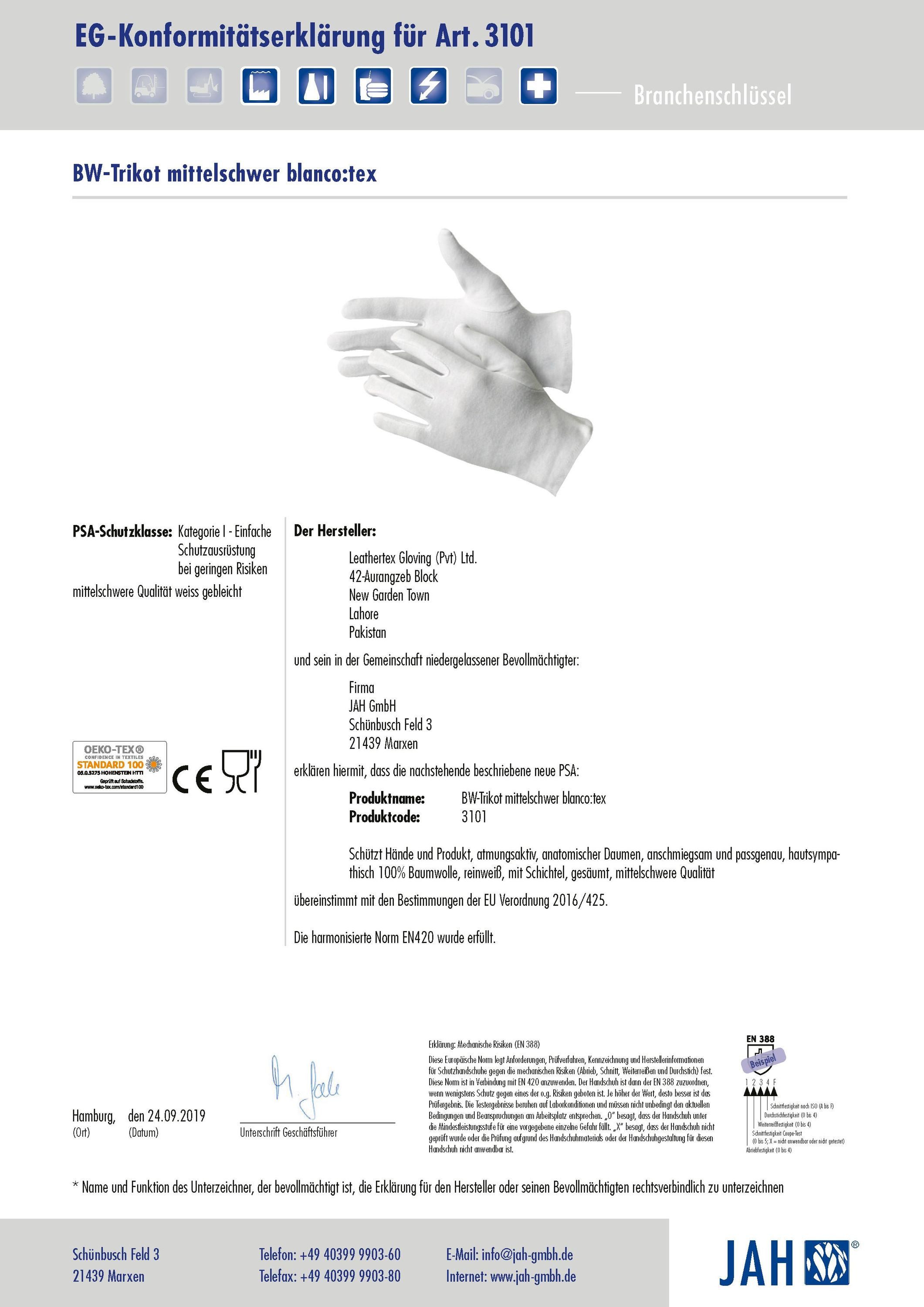 Jah GmbH Baumwollhandschuhe Oekotex Baumwolltrikot mittelschwer 12 PR – Bild 4 von 5