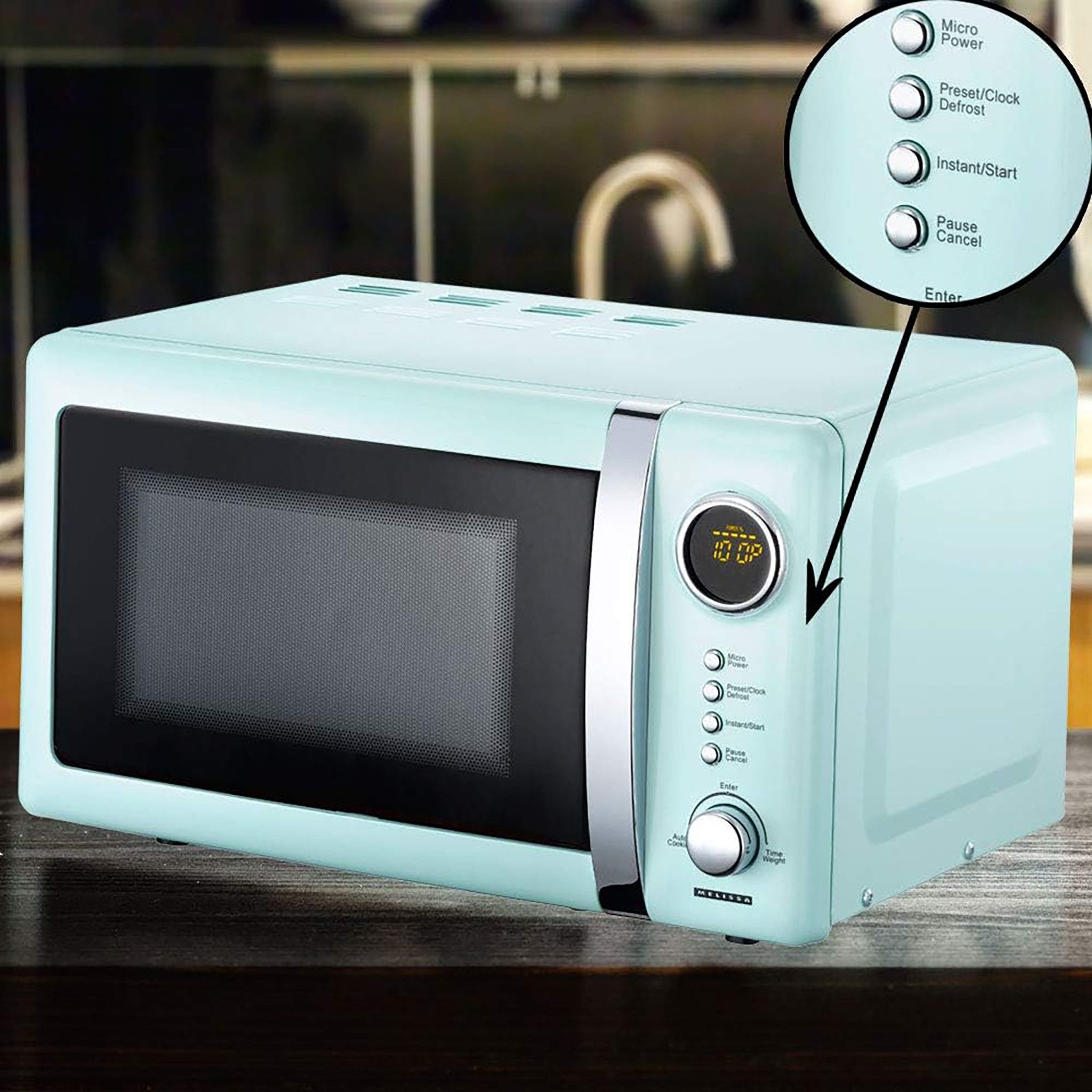 MELISSA Mikrowelle, 20 l, kompaktes Retro-Design, LED-Display, 700W - 5 Stufen & Auftaufunktion