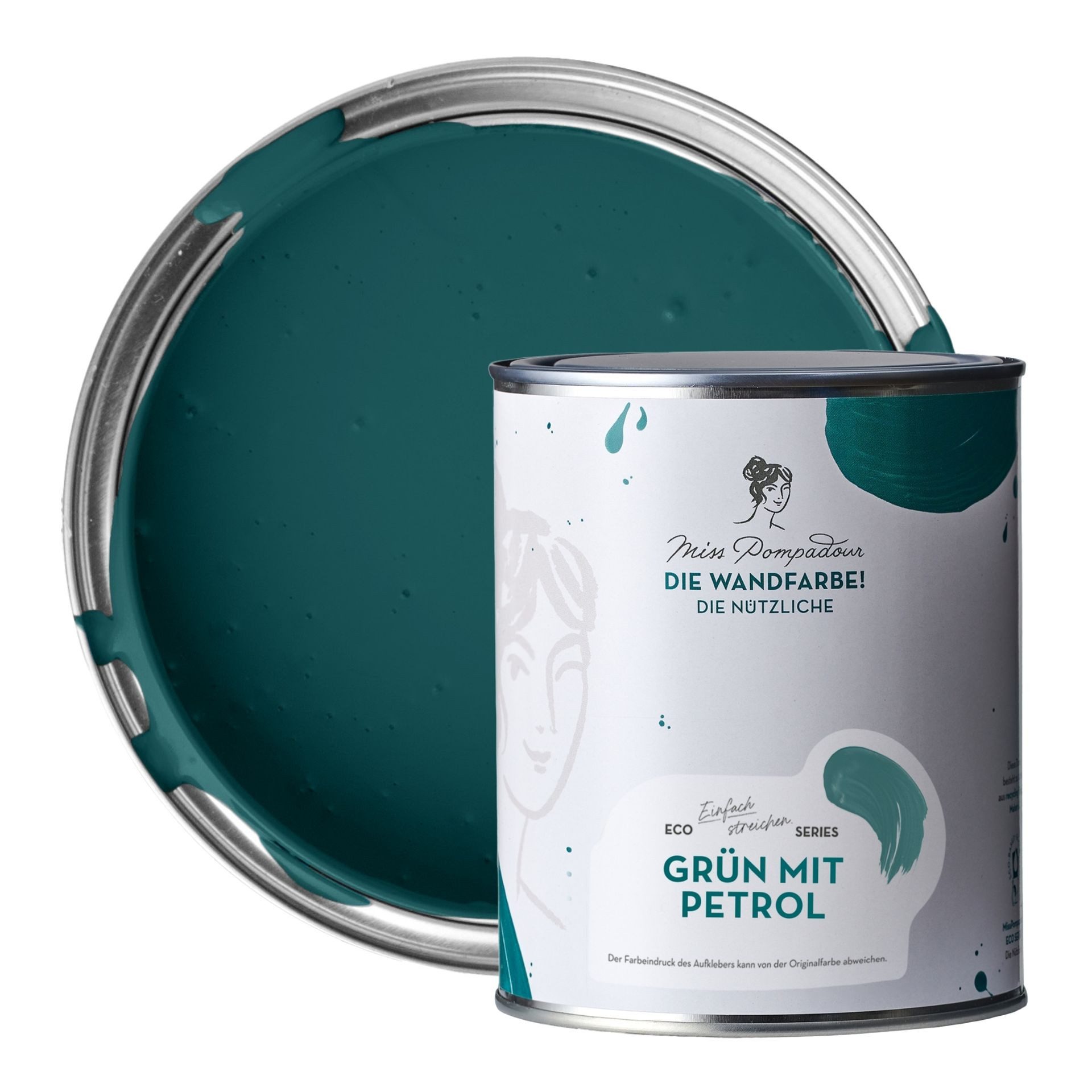 MissPompadour Wandfarbe Grün mit Petrol - abwaschbare Wandfarbe mit hoher Deckkraft 1 L, scheuerbeständig und wasserbasiert