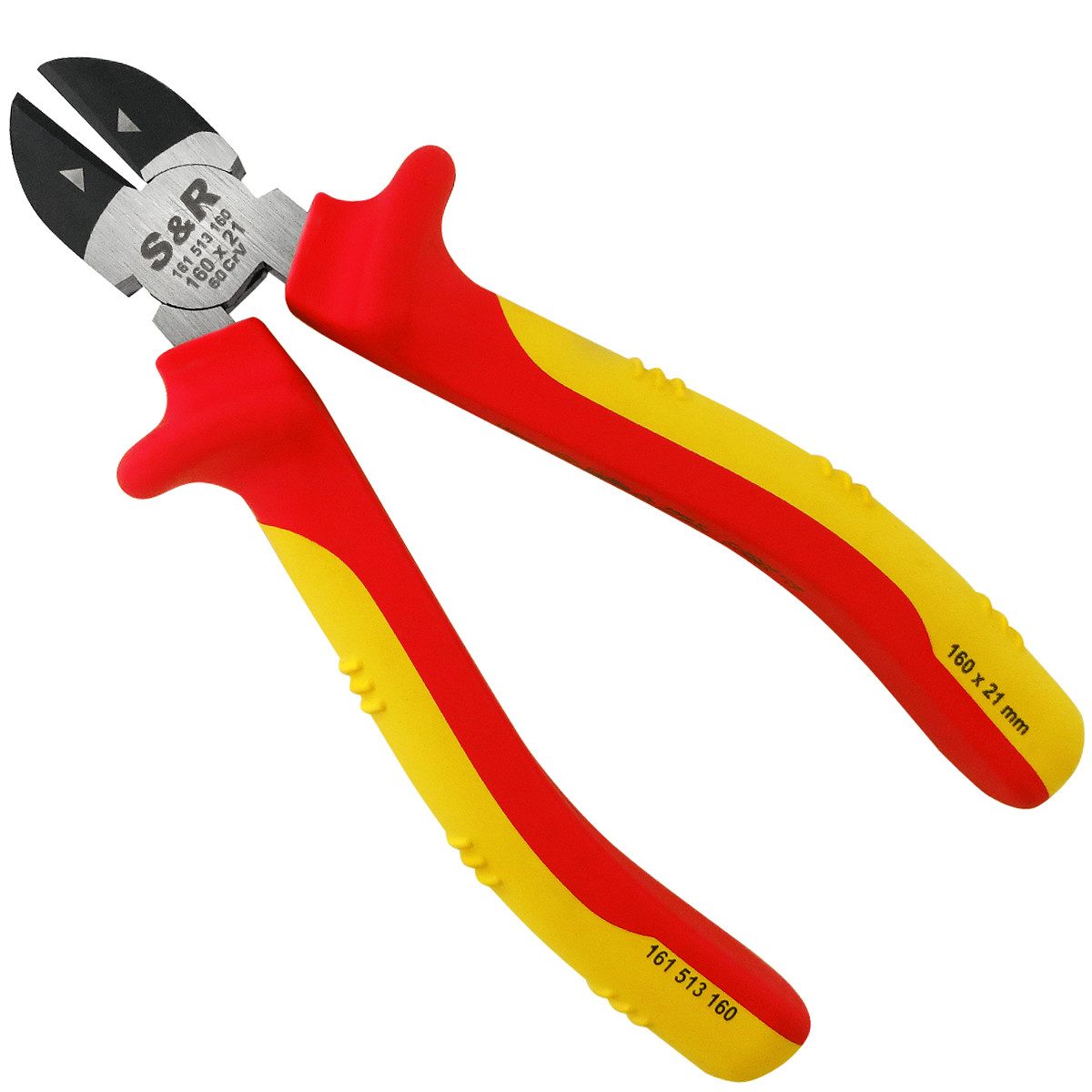 S&R Seitenschneider S&R VDE Seitenschneider 160mm – 1000V Zange, 60-Chrom-Vanadium-Stahl, induktions-/ hitze-gehärtet, phosphatiert