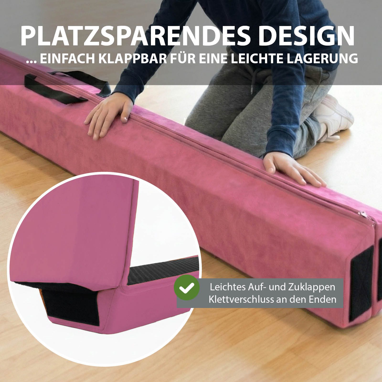 TRUTZHOLM Balanceboard Schwebebalken 300 cm pink tragbarer Turnbalken inkl.Tragetasche, klappbar, tragbar, bodennah, kombinierbar
