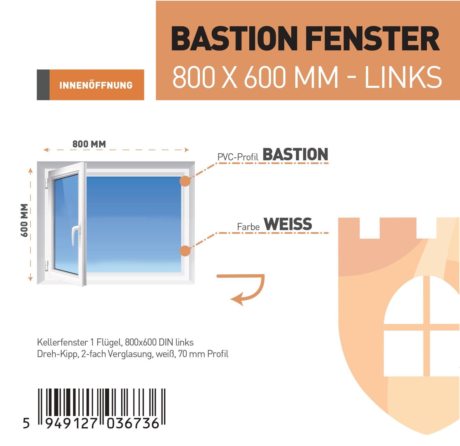 Sicherheitsbeschlag, SN Hochwertiges 2-fach 5-Kammer-Profil Flügel 70 RC2 Profil, weiß DECO (Set), 1 Dreh-Kipp Verglasung 800x600 Kellerfenster mm GROUP