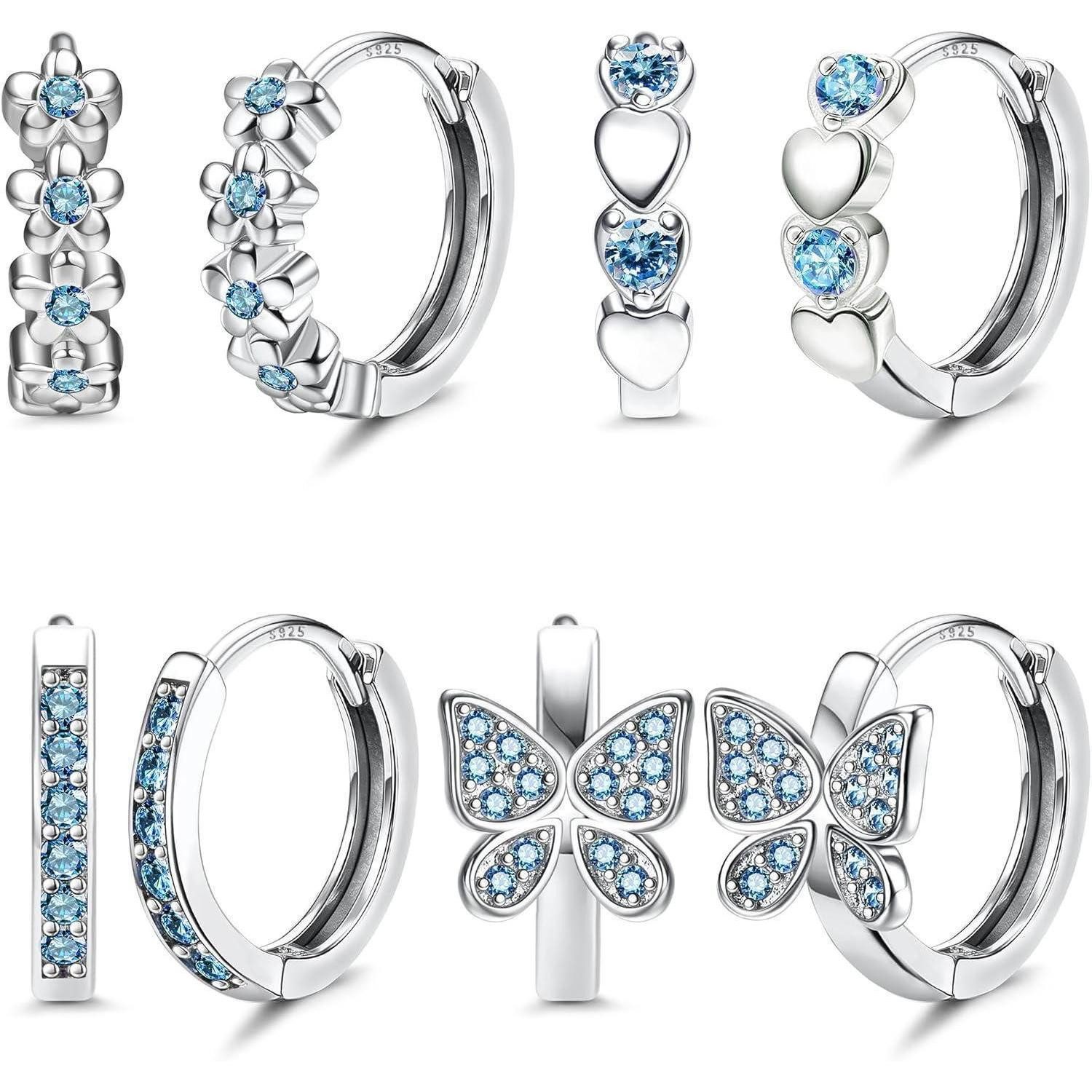 LuxusKollektion Creolen-Set 4 Paar kleine Silber Creolen Set Mädchen Kinder Zirkonia Herz