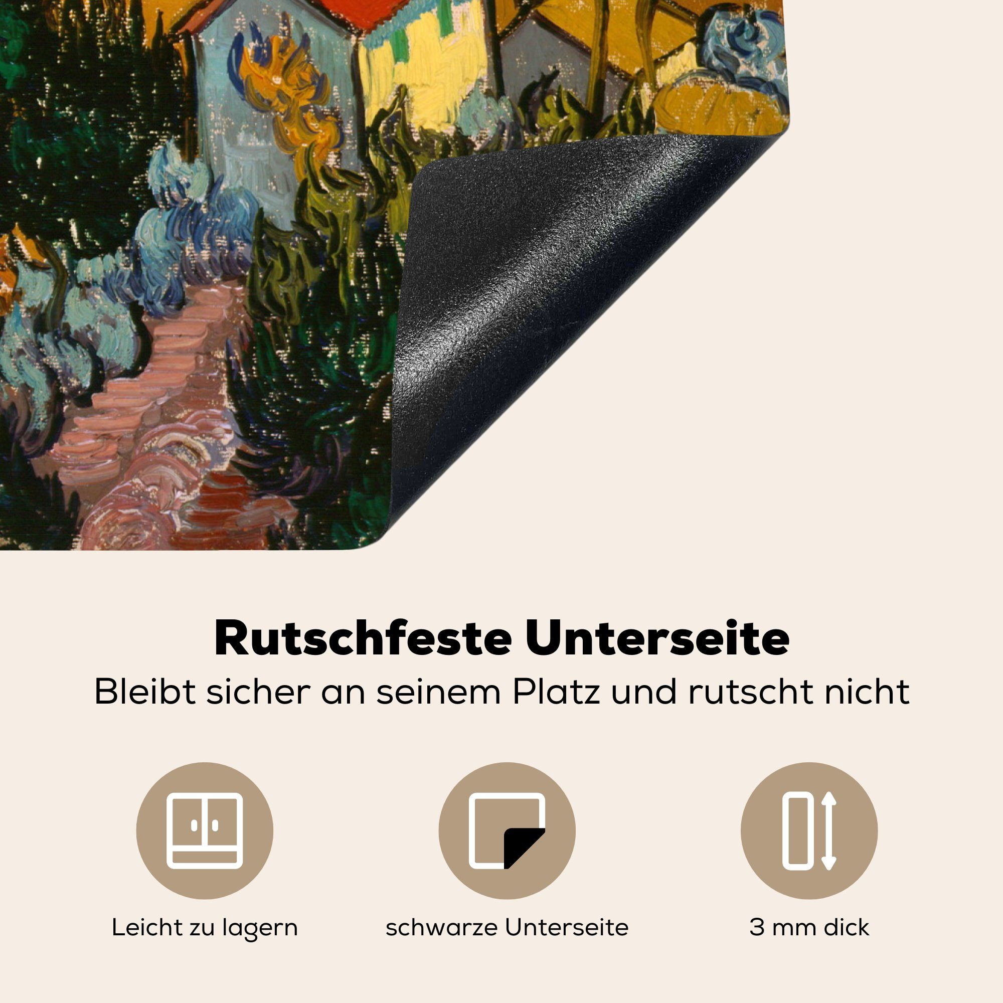 MuchoWow Herdblende-/Abdeckplatte 59x52 für van einem mit (1 und Haus Gogh, Vinyl, Vincent tlg), Landschaft einem - die küche, Ceranfeldabdeckung Ackerbauern Induktionsmatte cm
